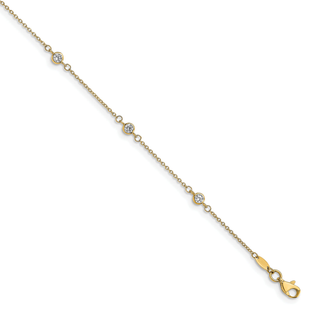 14K Bezel-set CZ 6-Station 9 inch Plus 1 inch Extender - Total 10 inch Anklet