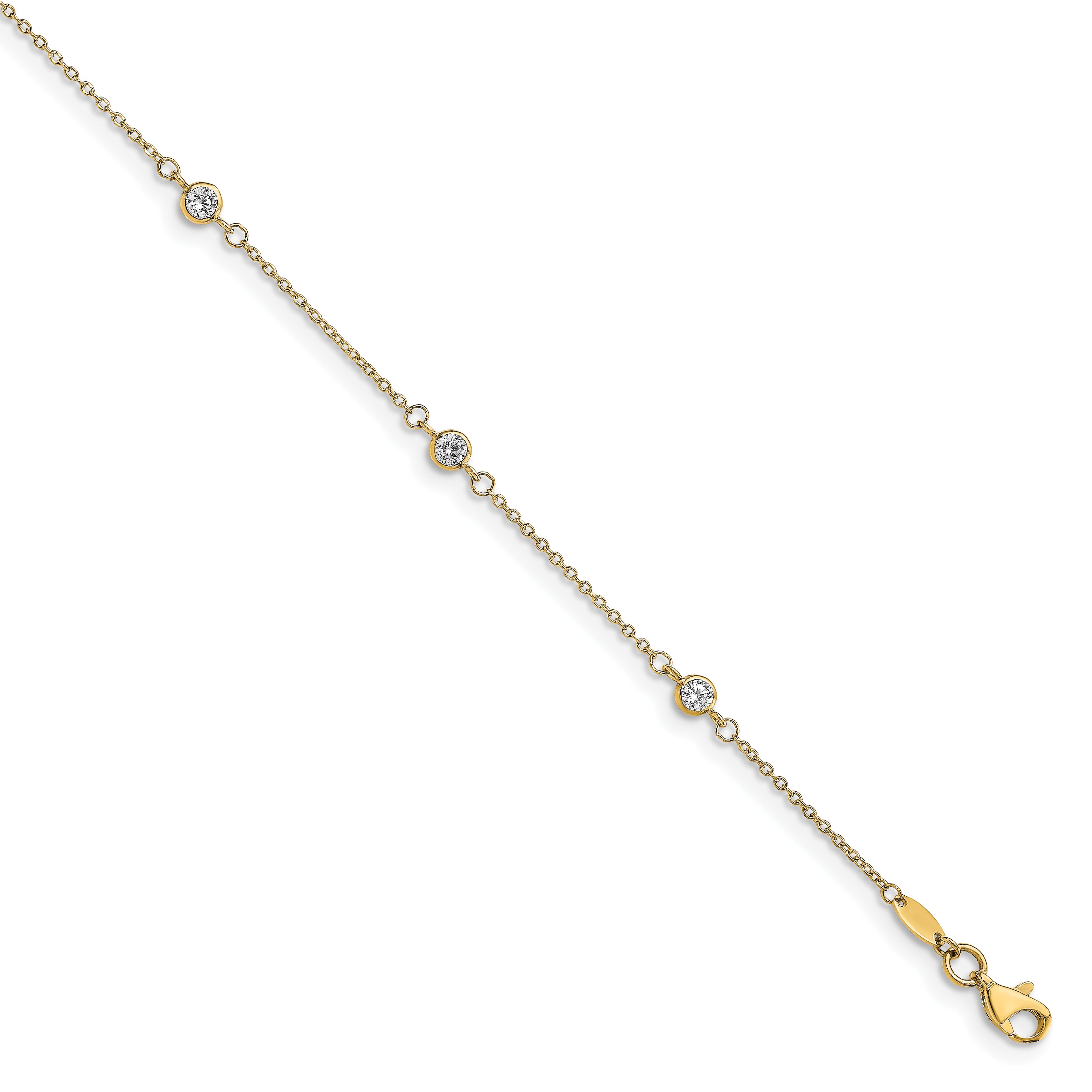 14K Bezel-set CZ 6-Station 9 inch Plus 1 inch Extender - Total 10 inch Anklet