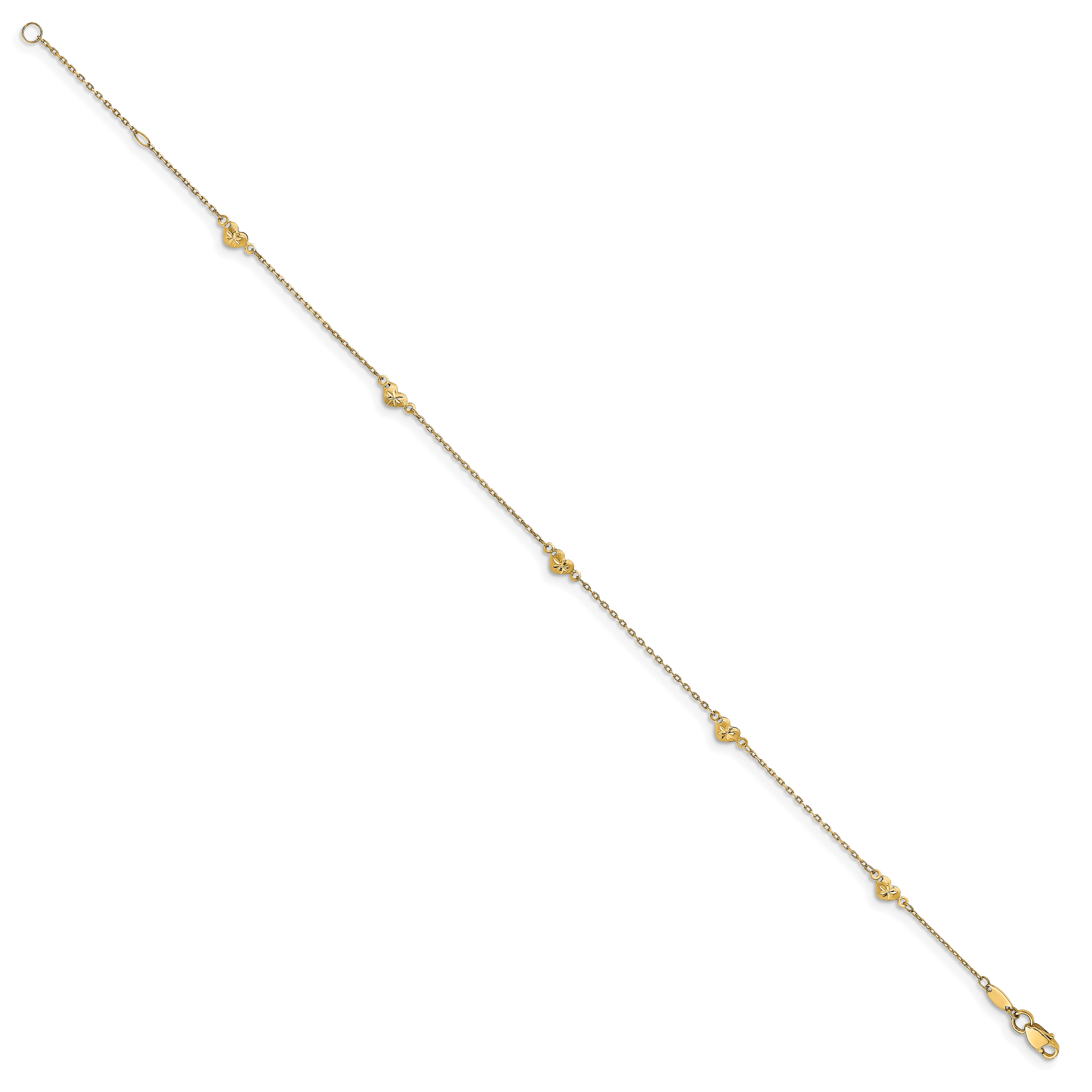 14K Diamond-cut Heart 5-Station 9 inch Plus 1 inch Extender - Total 10 inch Anklet Secondary image