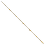 14K Diamond-cut Heart 5-Station 9 inch Plus 1 inch Extender - Total 10 inch Anklet