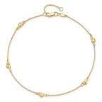 14K Diamond-cut Heart 5-Station 9 inch Plus 1 inch Extender - Total 10 inch Anklet