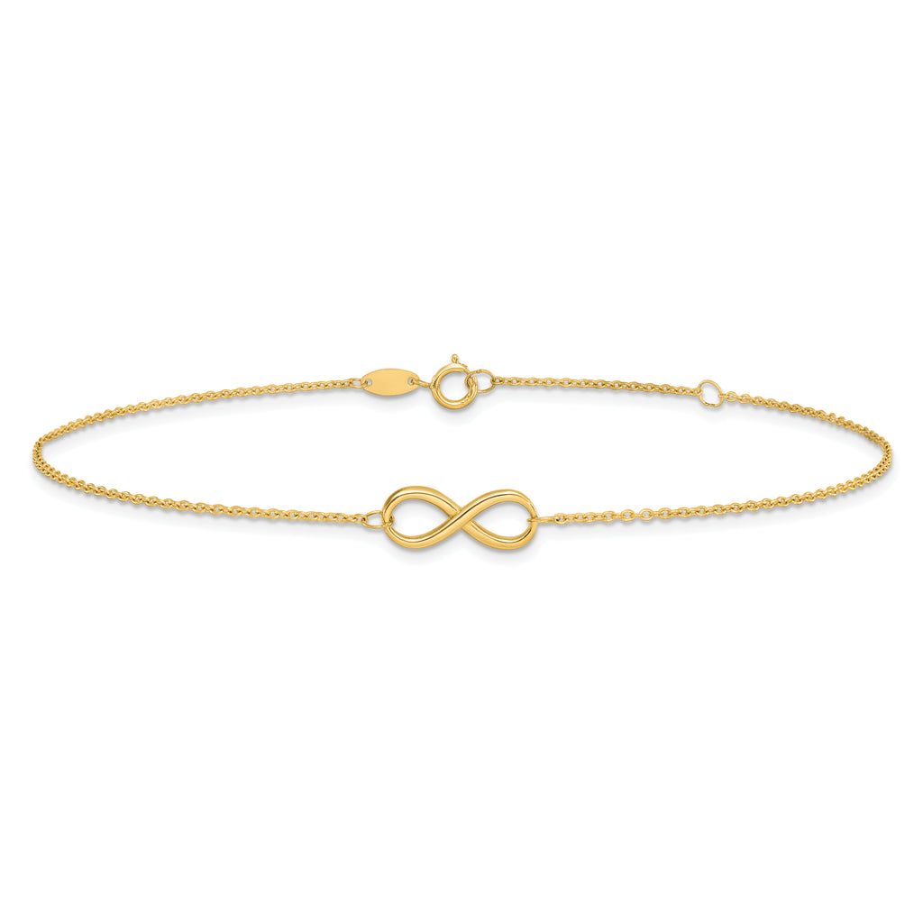 14K Polished Infinity 9 inch Plus 1 inch Extender - Total 10 inch Anklet