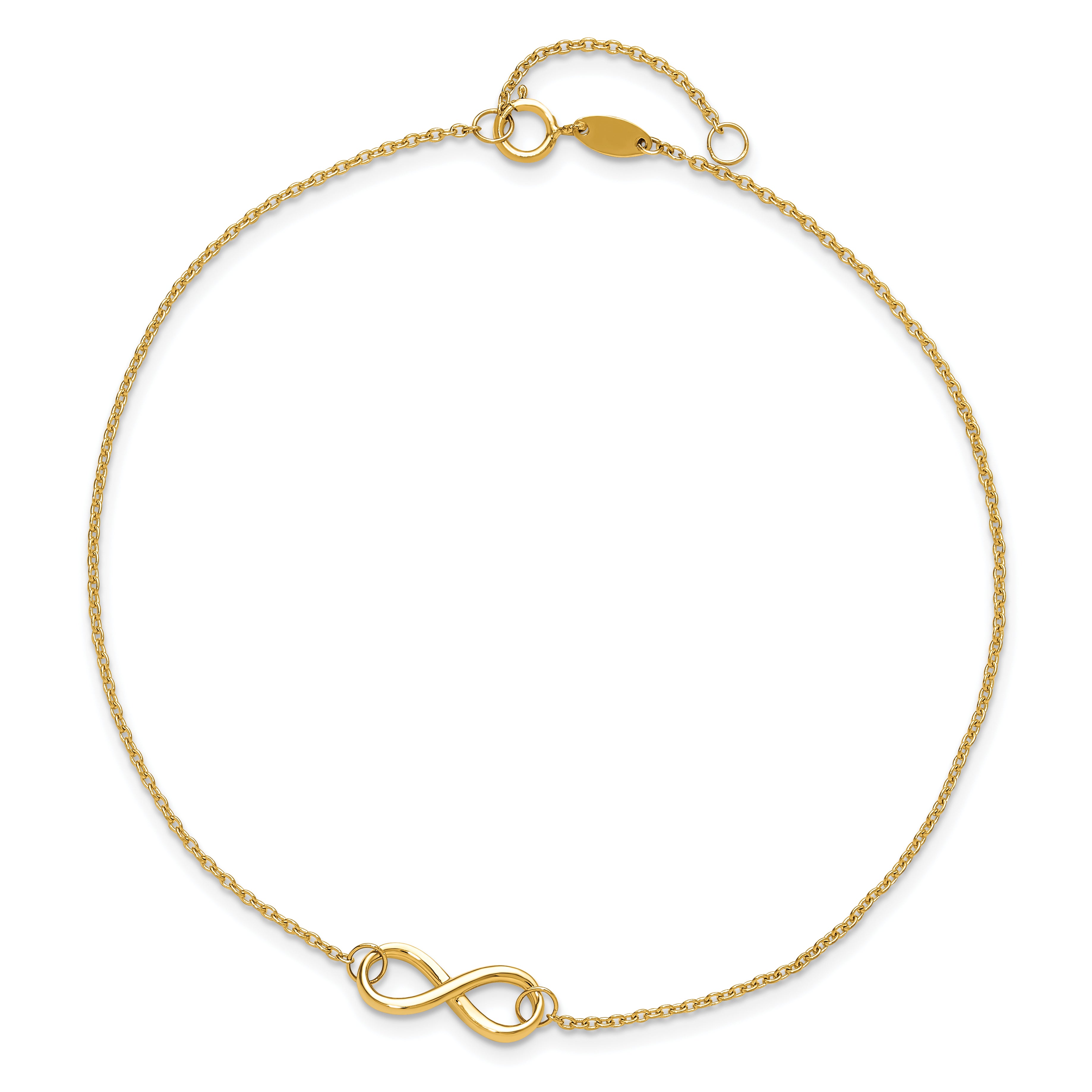 14K Polished Infinity 9 inch Plus 1 inch Extender - Total 10 inch Anklet