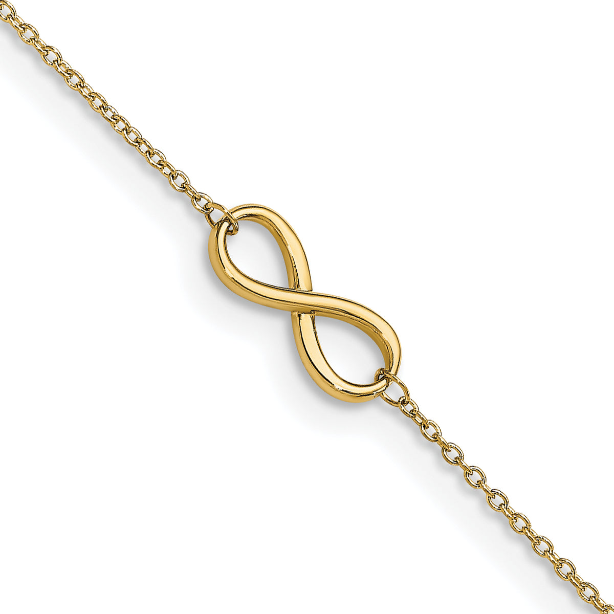14K Polished Infinity 9 inch Plus 1 inch Extender - Total 10 inch Anklet