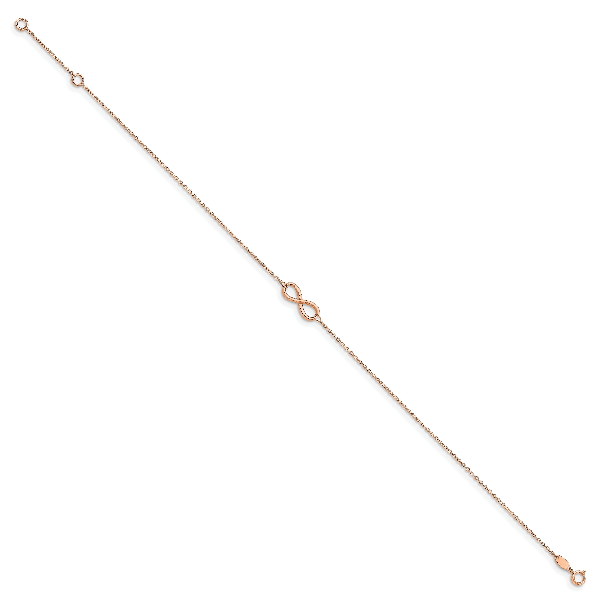 14K Rose Gold Polished Infinity 9 inch Plus 1 inch Extender - Total 10 inch Anklet