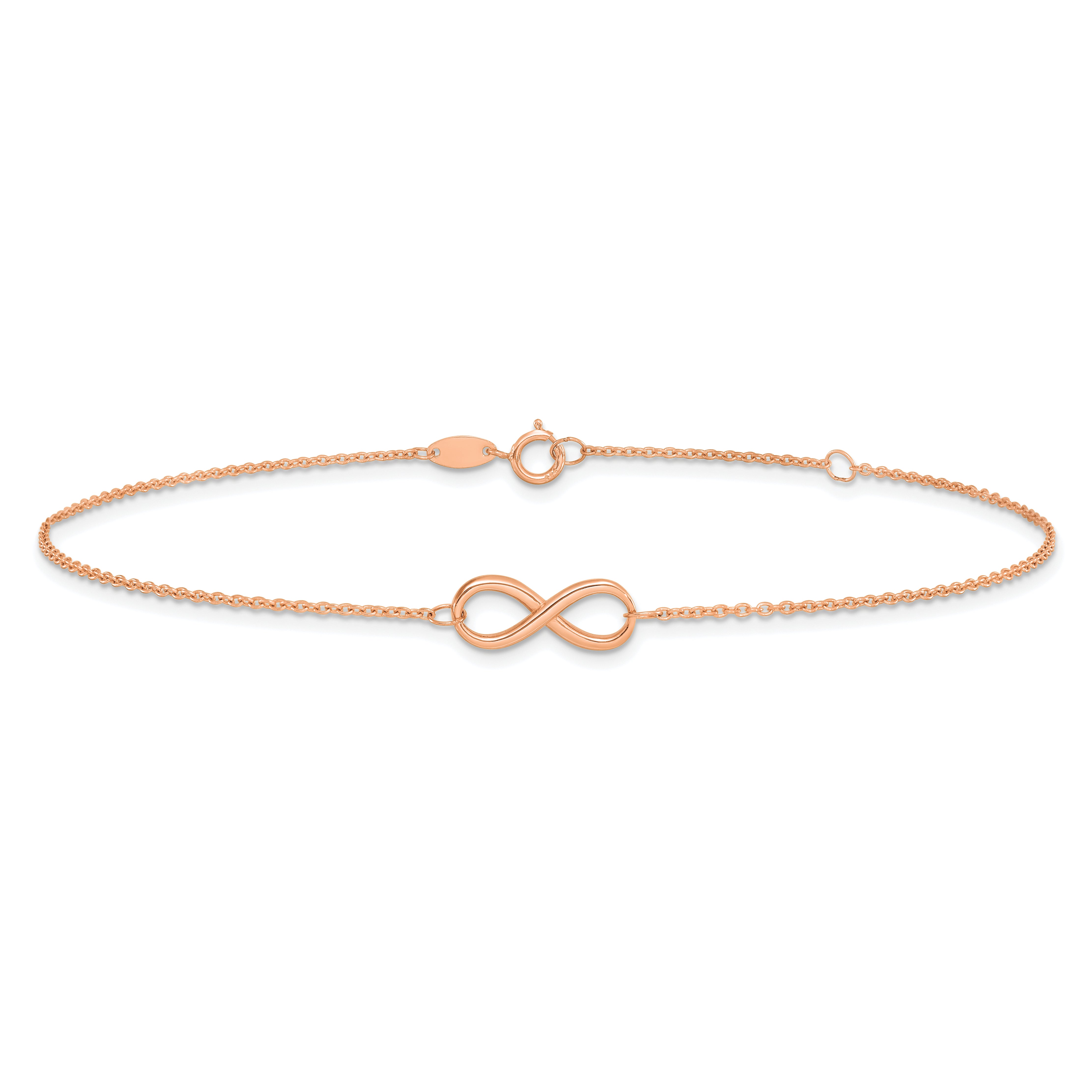 14K Rose Gold Polished Infinity 9 inch Plus 1 inch Extender - Total 10 inch Anklet