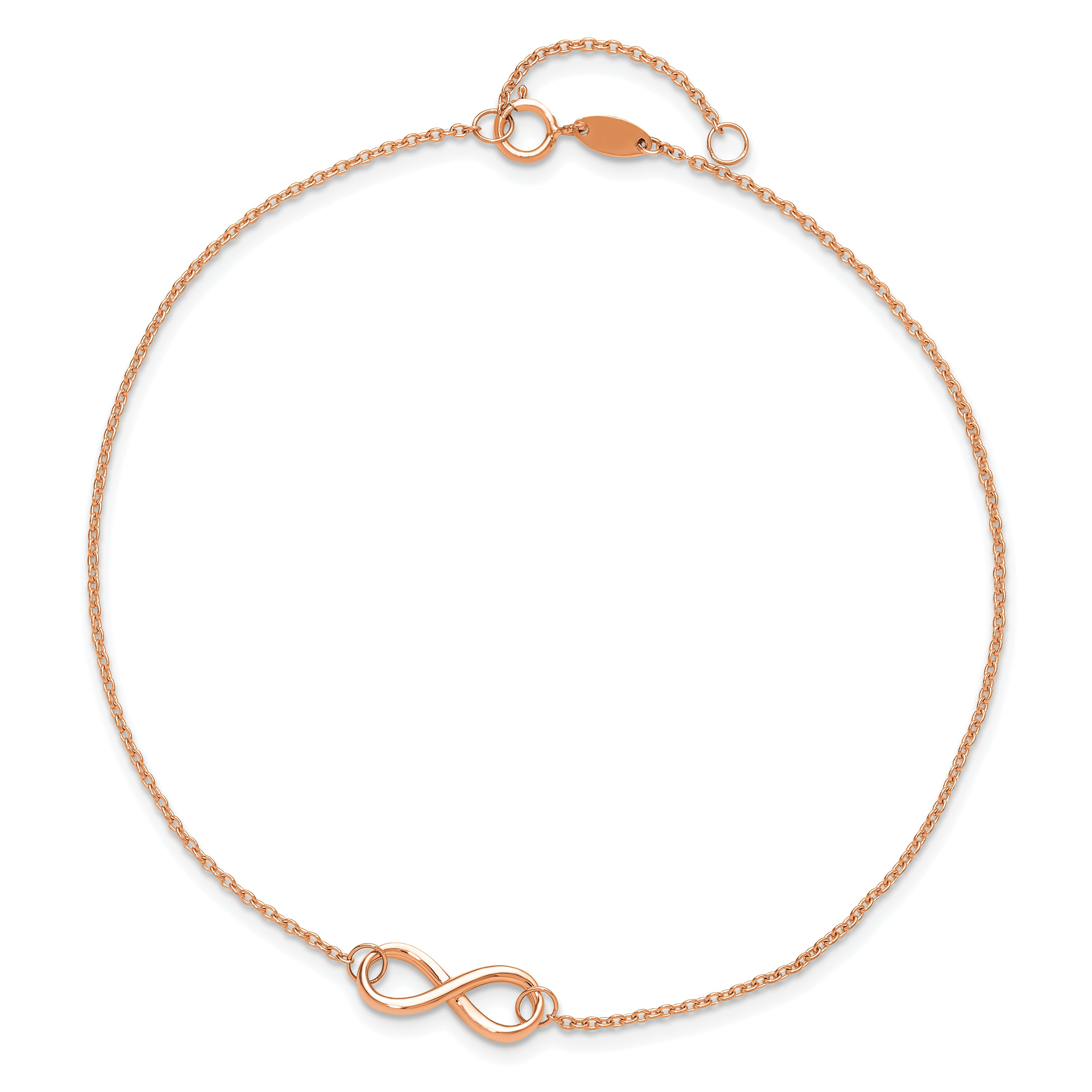 14K Rose Gold Polished Infinity 9 inch Plus 1 inch Extender - Total 10 inch Anklet