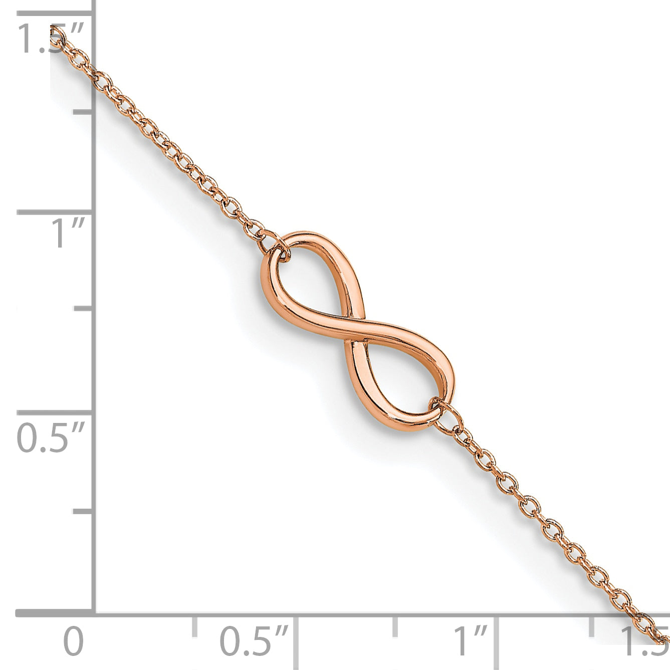 14K Rose Gold Polished Infinity 9 inch Plus 1 inch Extender - Total 10 inch Anklet