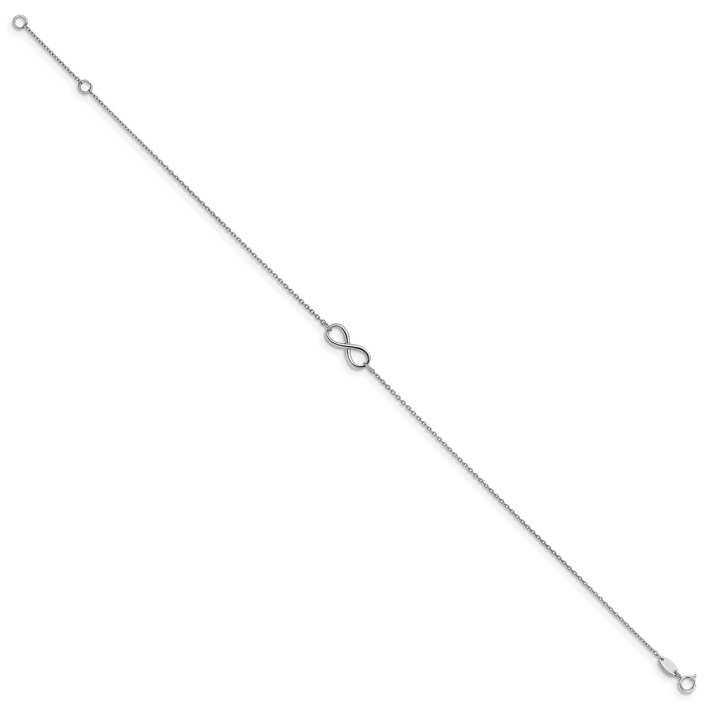 14K White Gold Polished Infinity 9 inch Plus 1 inch Extender - Total 10 inch Anklet