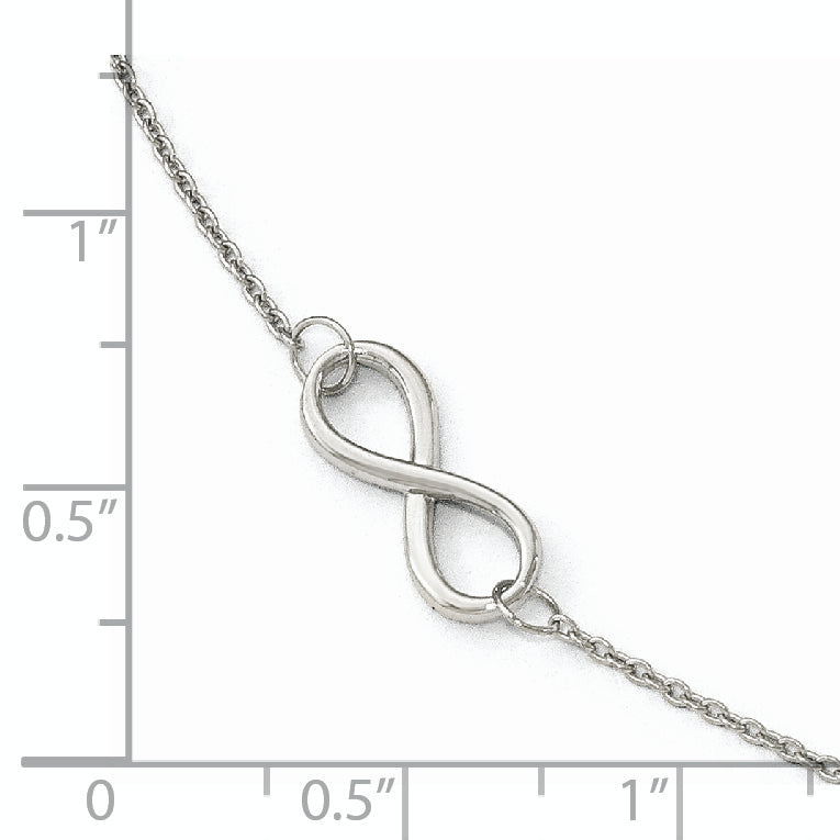 14K White Gold Polished Infinity 9 inch Plus 1 inch Extender - Total 10 inch Anklet