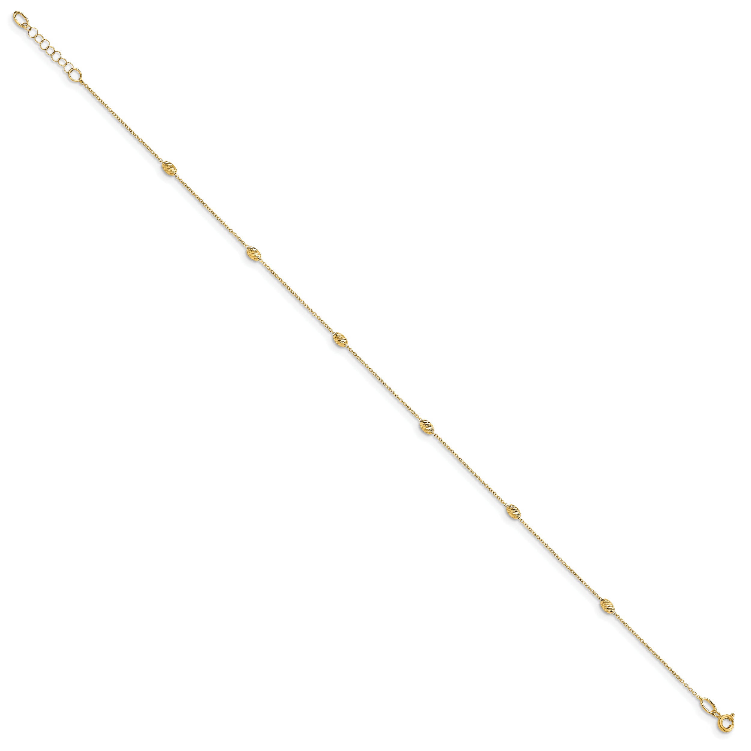 14K Diamond-cut Oval Beads 6-Station 10 inch Plus 1 inch Extender - Total 11 inch Anklet