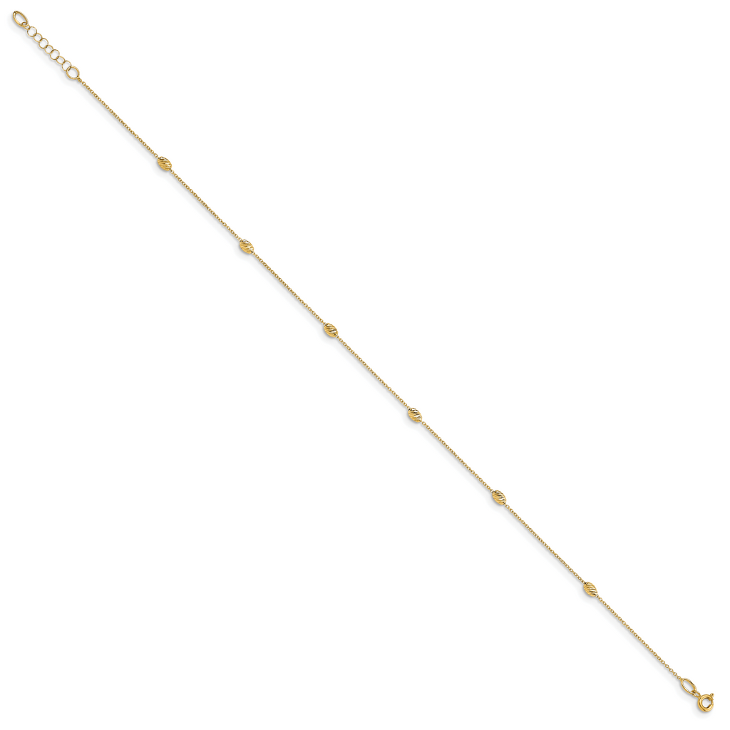 14K Diamond-cut Oval Beads 6-Station 10 inch Plus 1 inch Extender - Total 11 inch Anklet