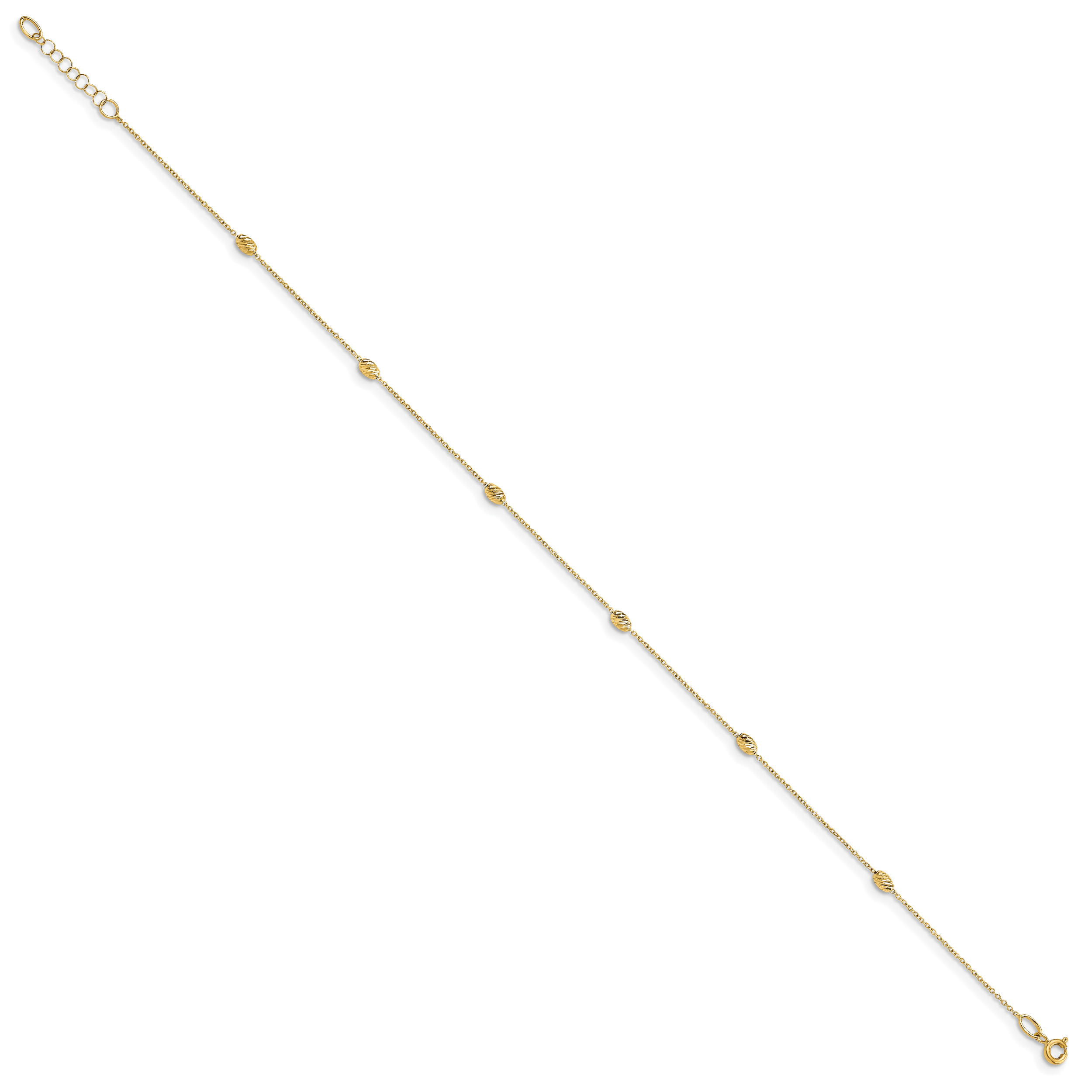 14K Diamond-cut Oval Beads 6-Station 10 inch Plus 1 inch Extender - Total 11 inch Anklet