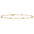 14K Diamond-cut Oval Beads 6-Station 10 inch Plus 1 inch Extender - Total 11 inch Anklet