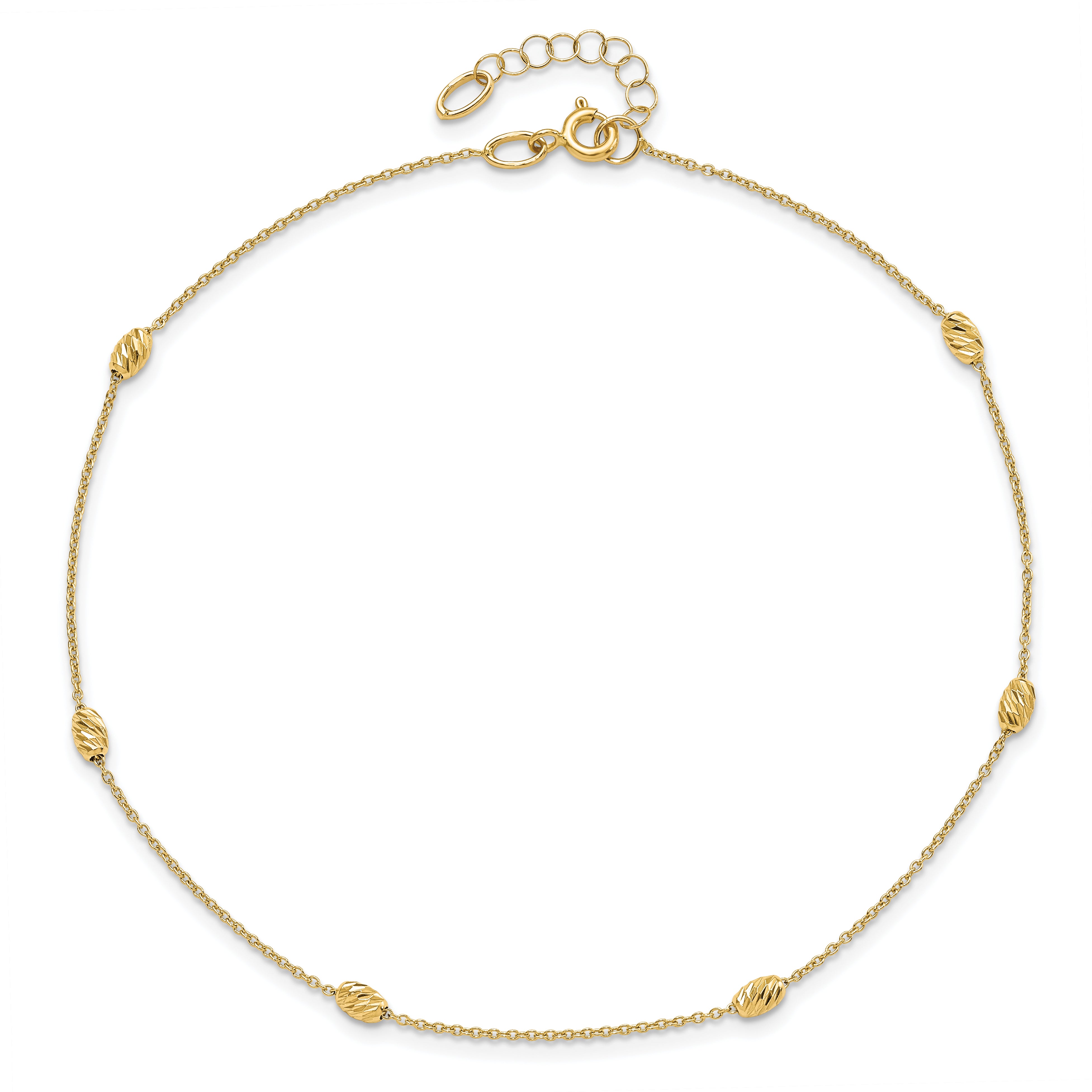 14K Diamond-cut Oval Beads 6-Station 10 inch Plus 1 inch Extender - Total 11 inch Anklet