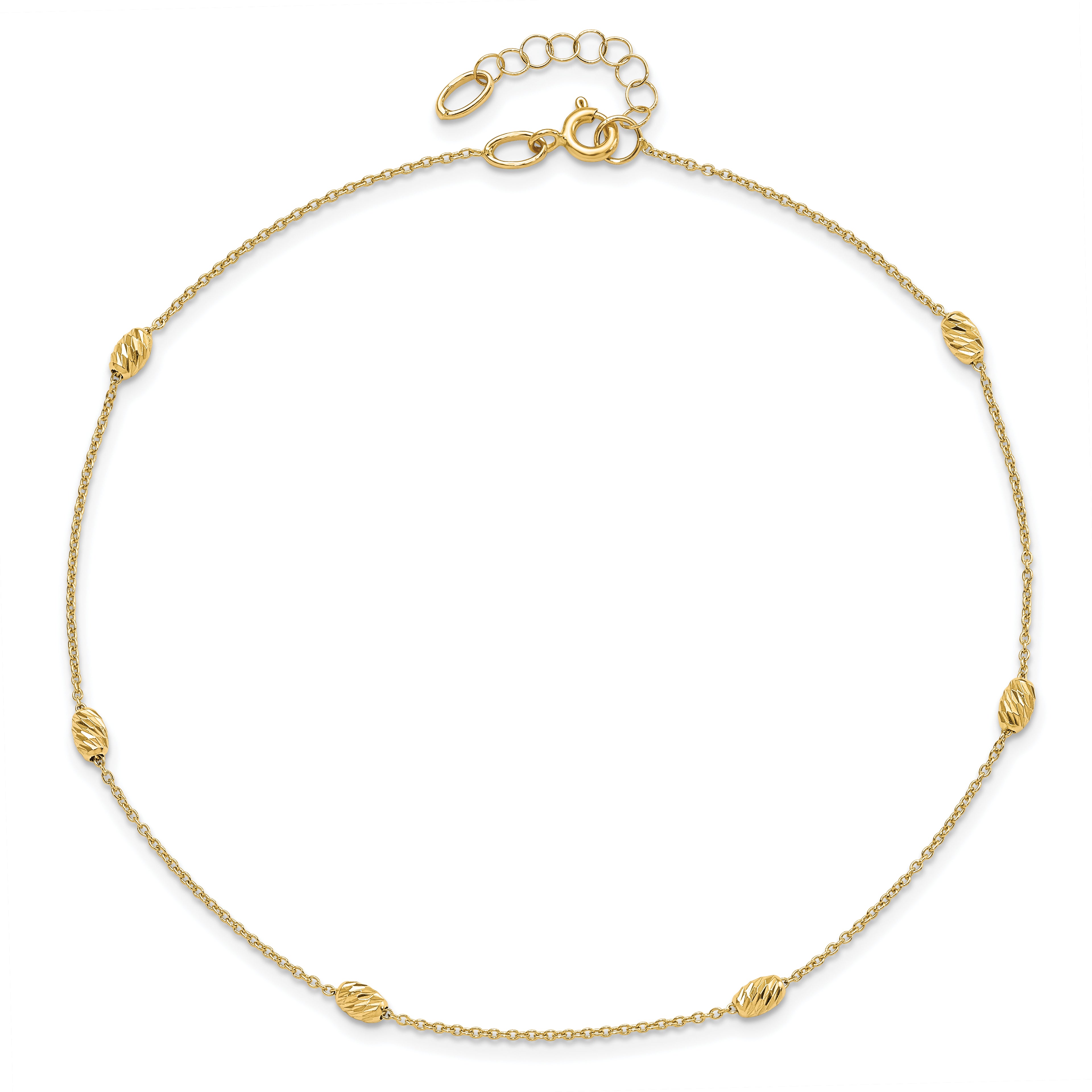 14K Diamond-cut Oval Beads 6-Station 10 inch Plus 1 inch Extender - Total 11 inch Anklet