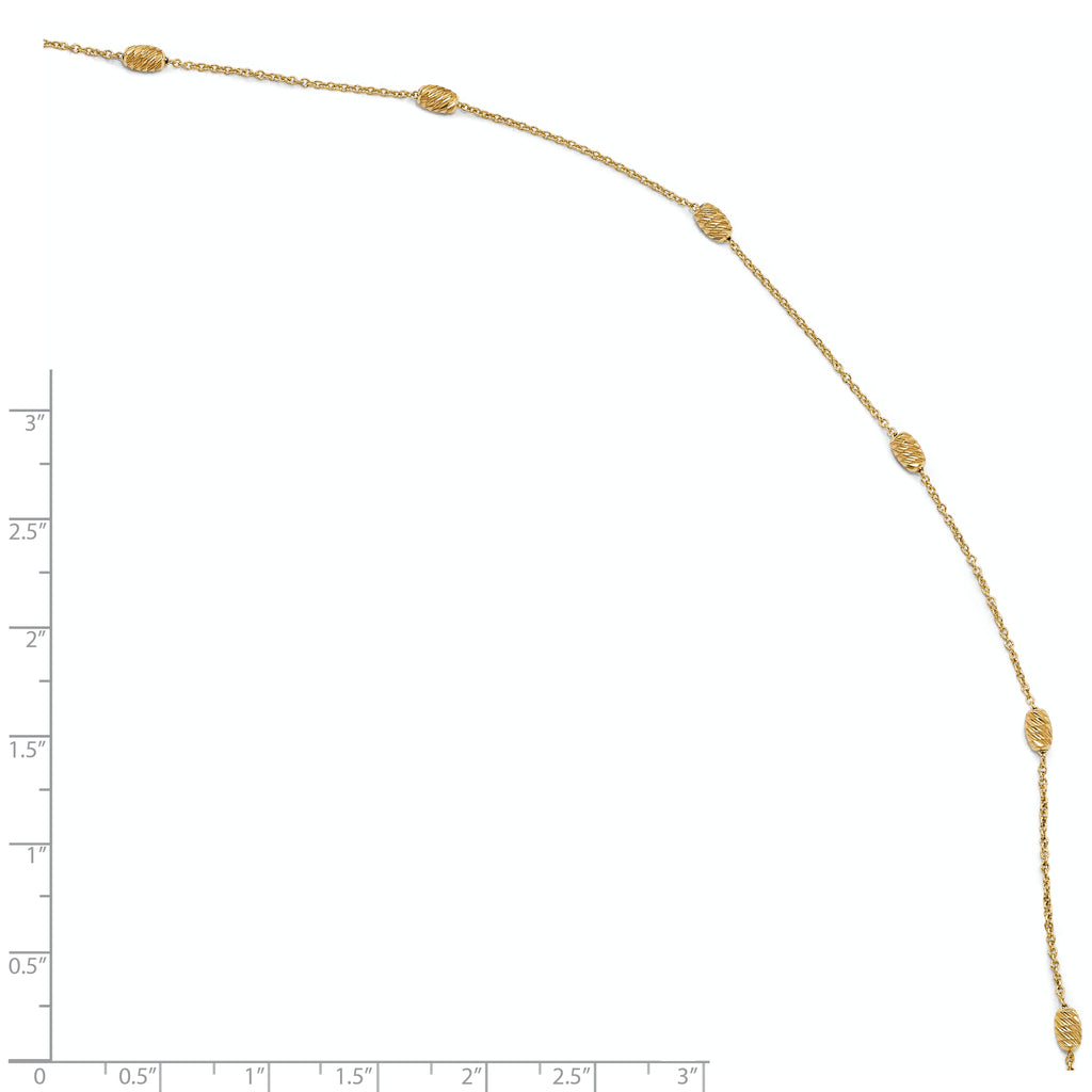 14K Diamond-cut Oval Beads 6-Station 10 inch Plus 1 inch Extender - Total 11 inch Anklet