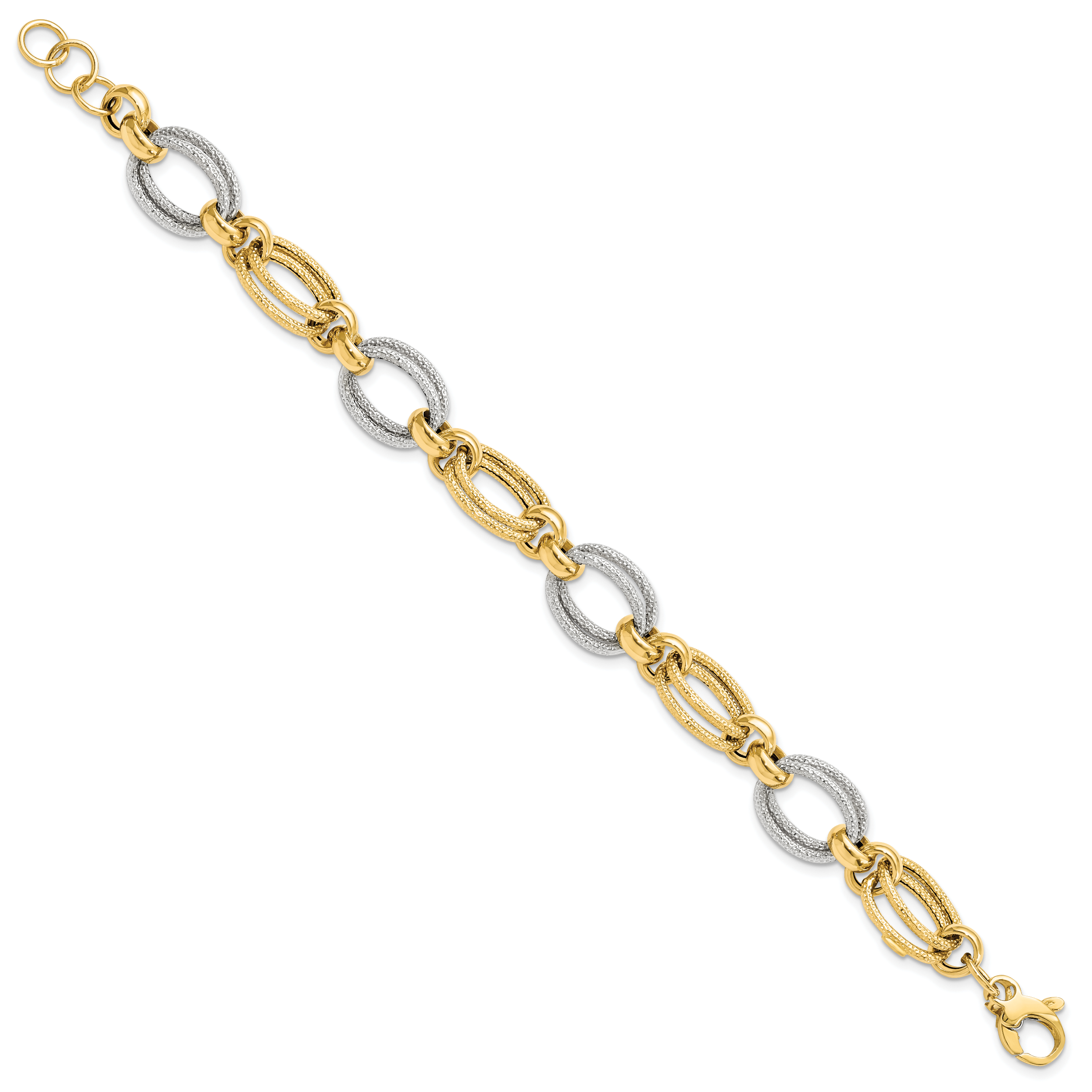 14K Two-tone Polished and Textured Fancy Link Bracelet Secondary image