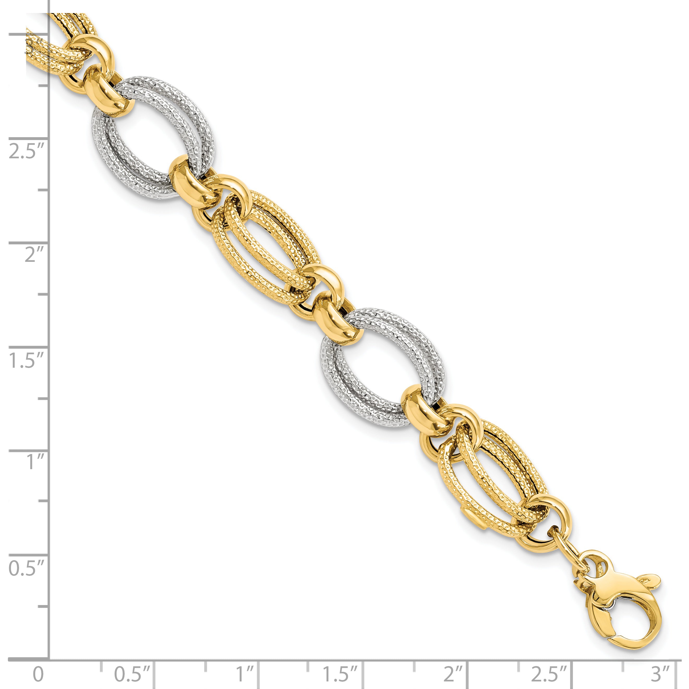 14K Two-tone Polished and Textured Fancy Link Bracelet