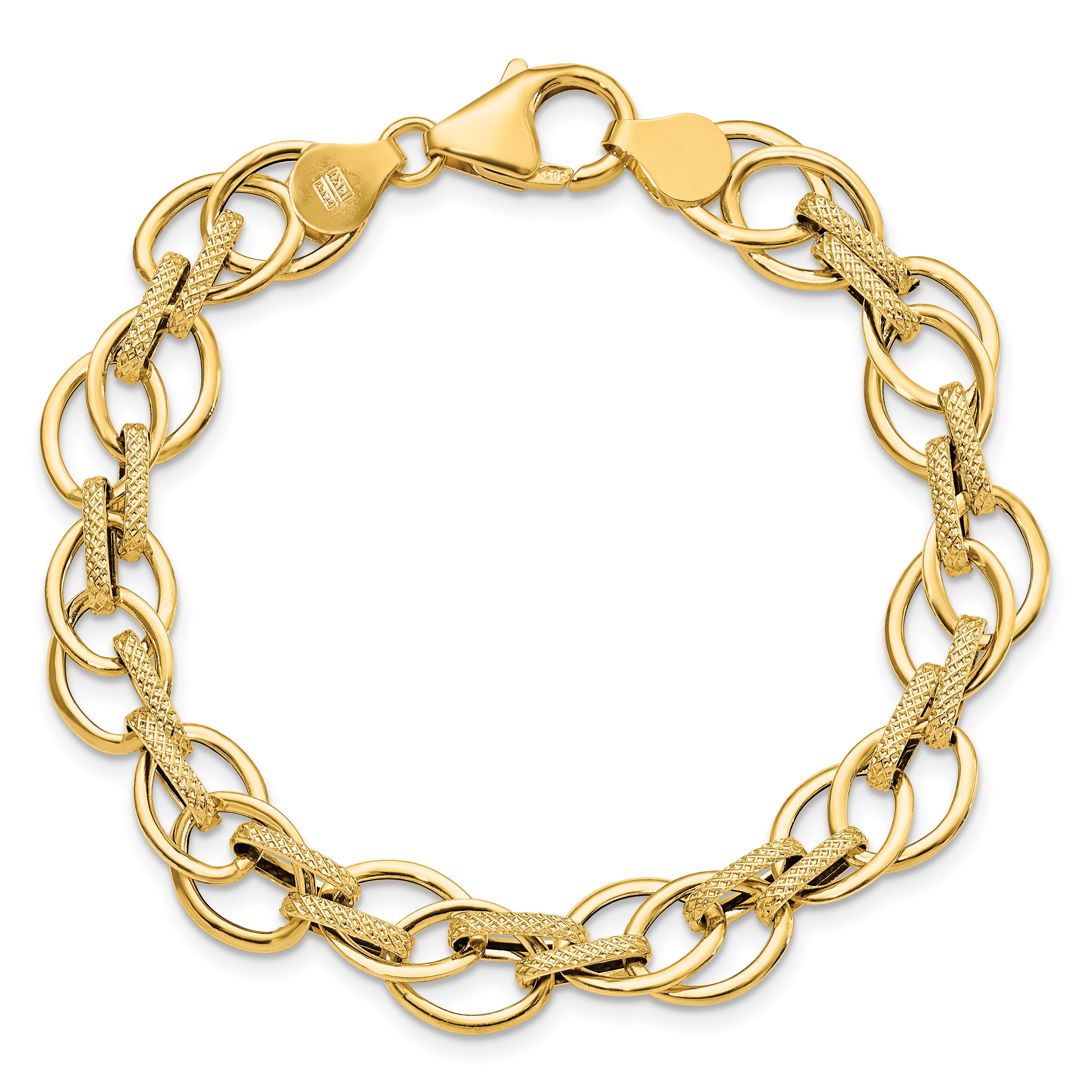 14K Polished and Textured Fancy Link Bracelet