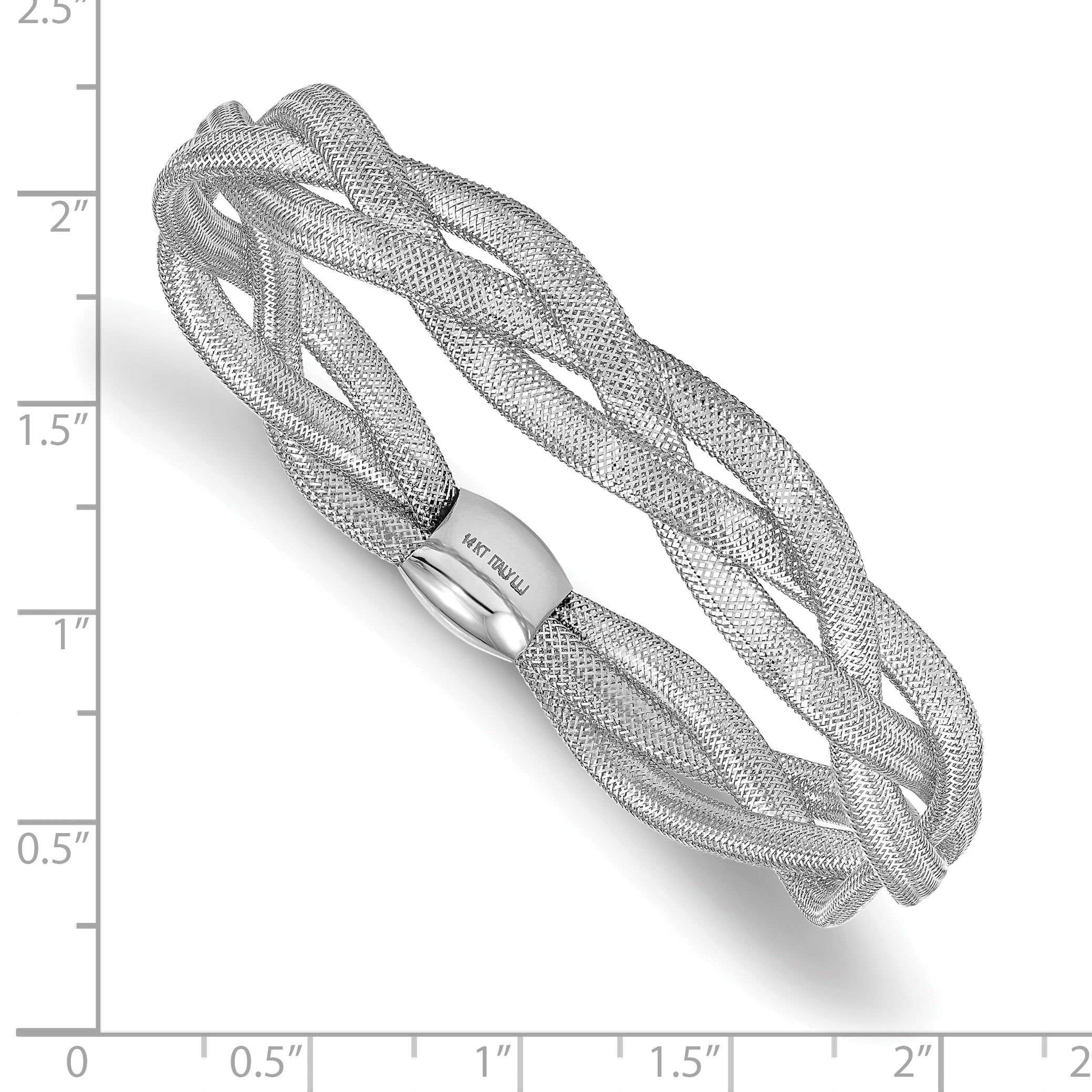14K w/White Rhodium Plating Fancy Stretch Bangle Bracelet