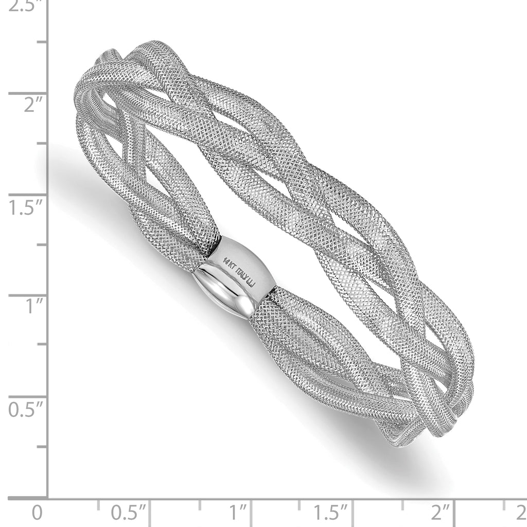 14K w/White Rhodium Plating Fancy Stretch Bangle Bracelet