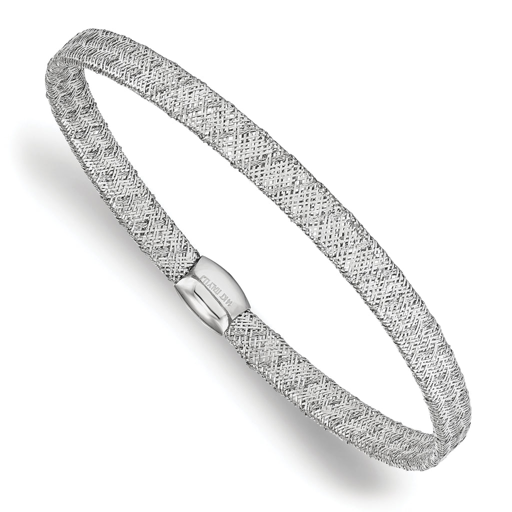 14K w/White RH-plating Fancy Stretch Bangle Bracelet