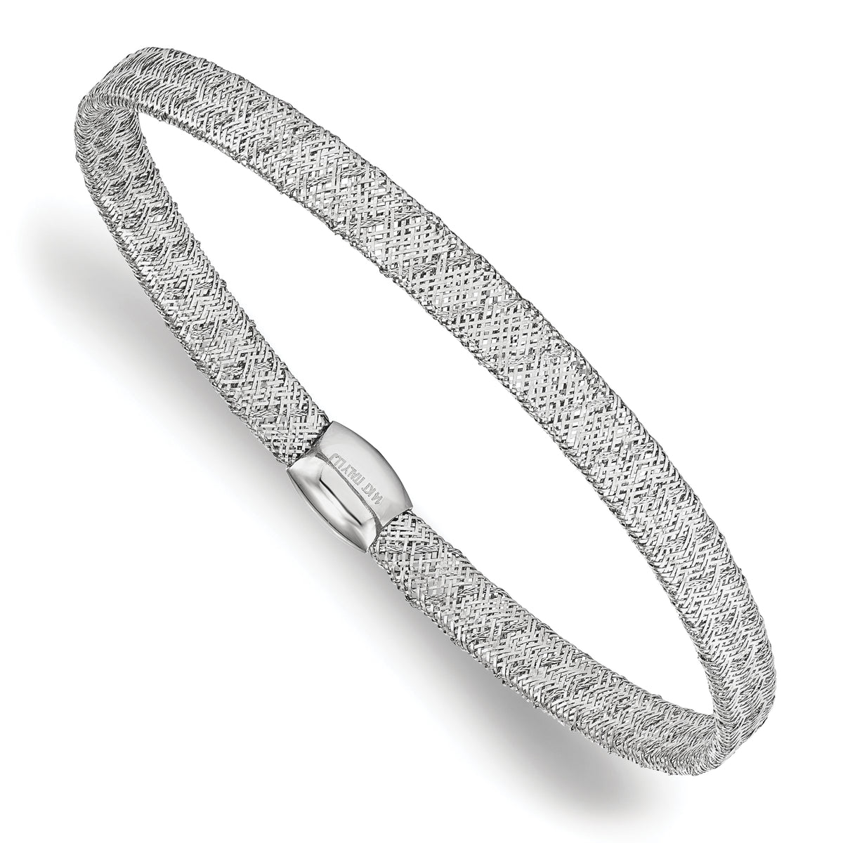 14K w/White RH-plating Fancy Stretch Bangle Bracelet