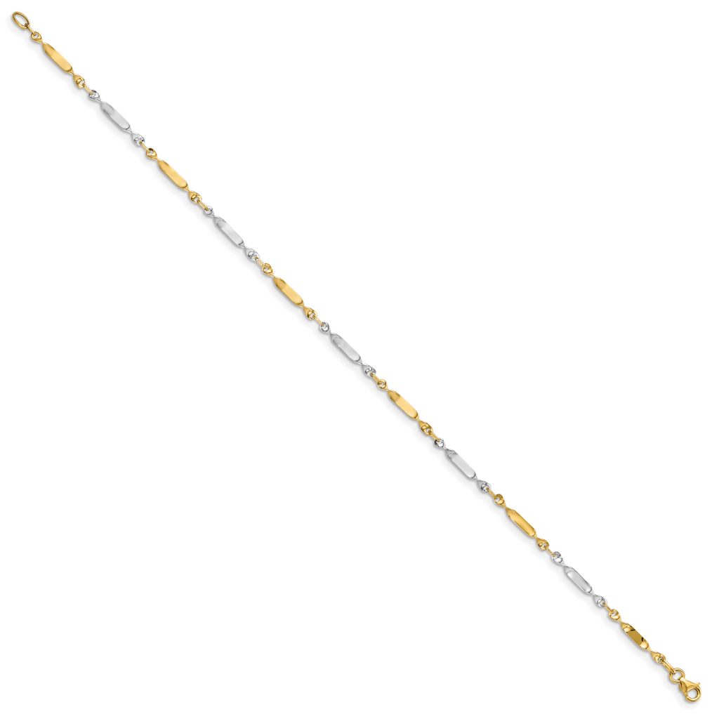 14K Two-tone Polished Twisted Link Anklet