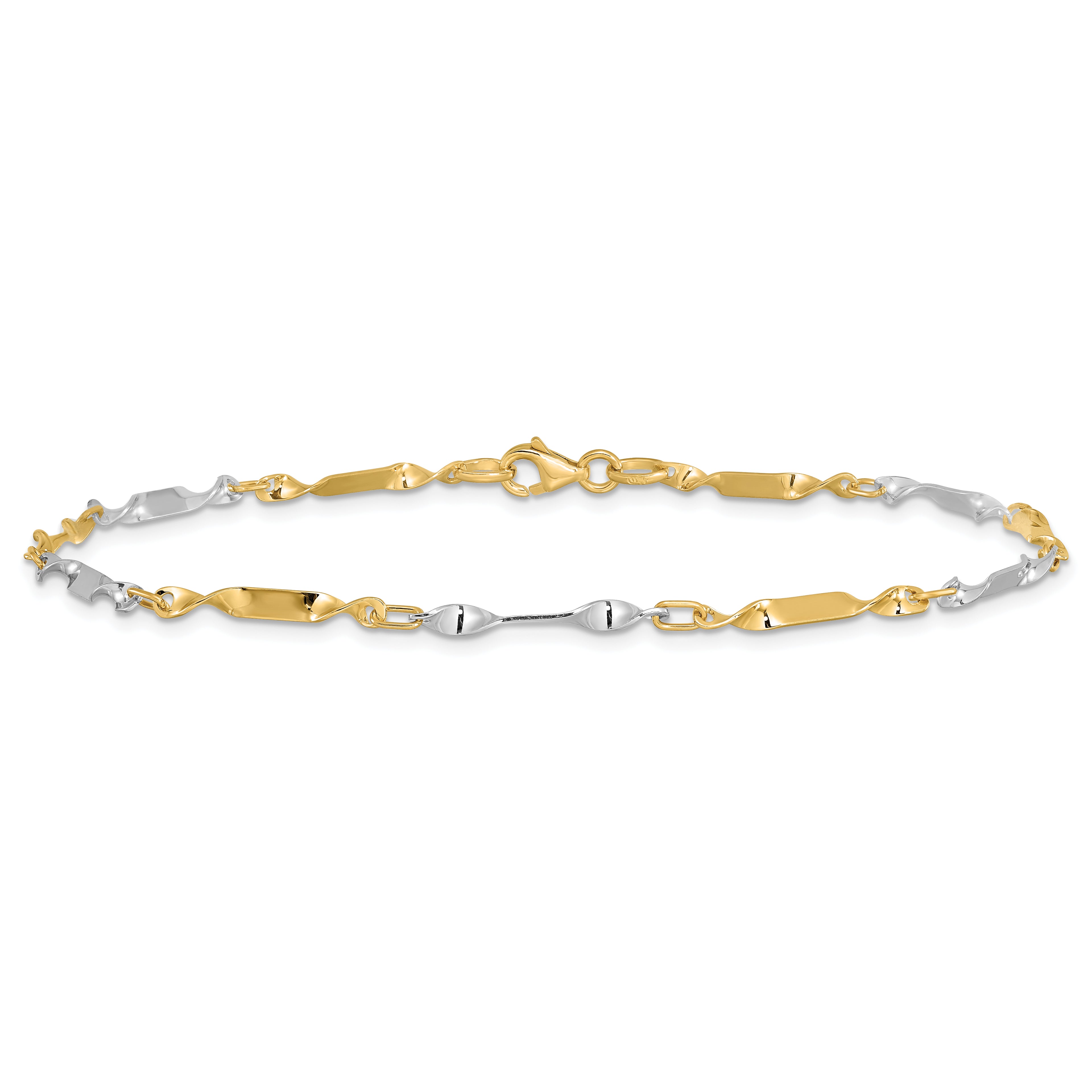 14K Two-tone Polished Twisted Link Anklet