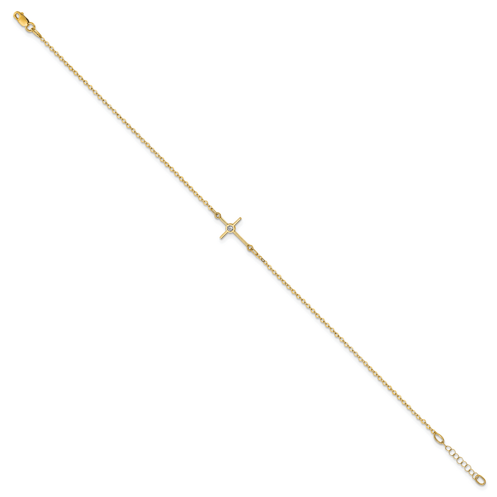14K Polished CZ Cross Anklet