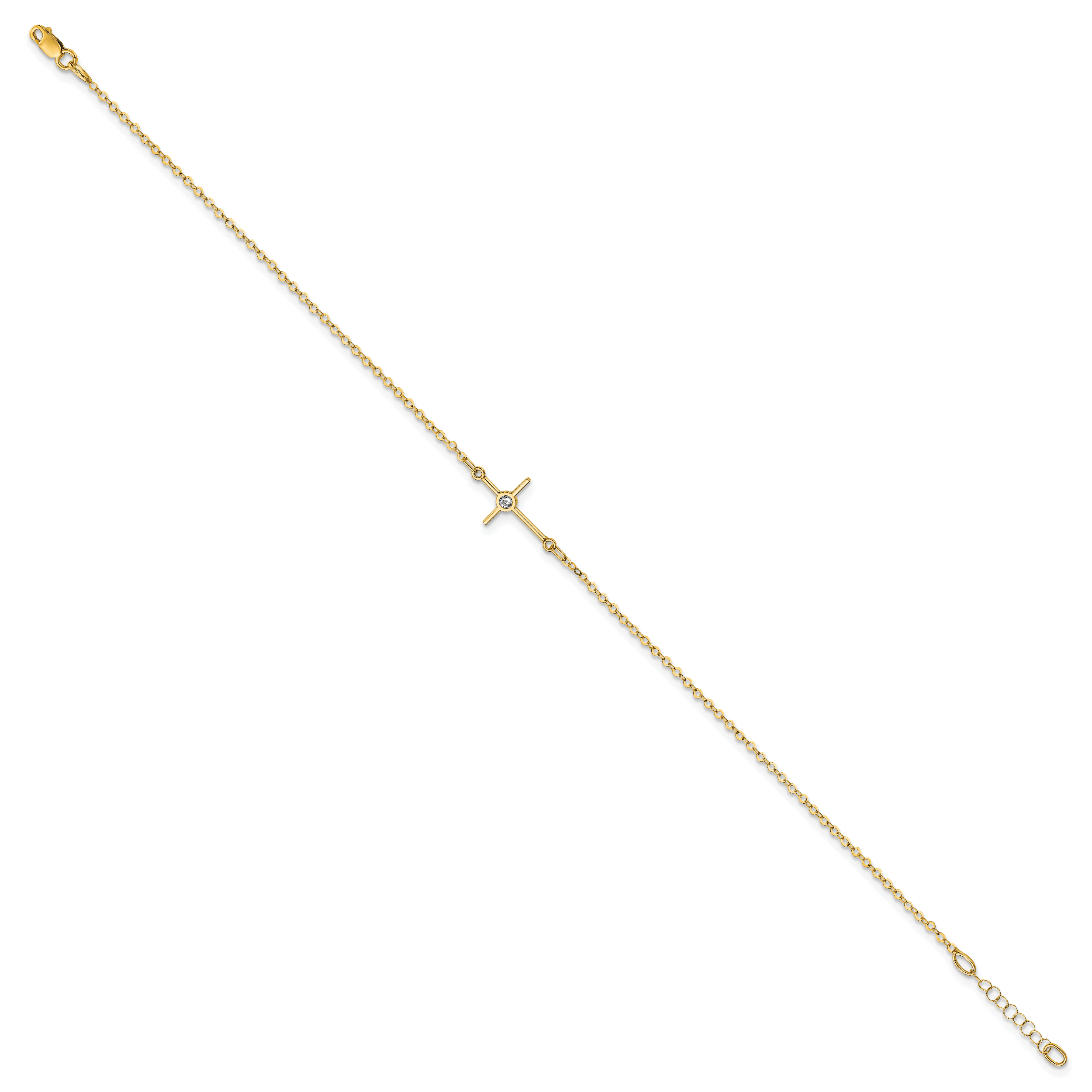 14K Polished CZ Cross Anklet