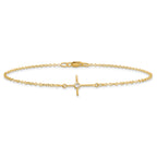 14K Polished CZ Cross Anklet