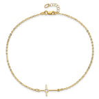 14K Polished CZ Cross Anklet