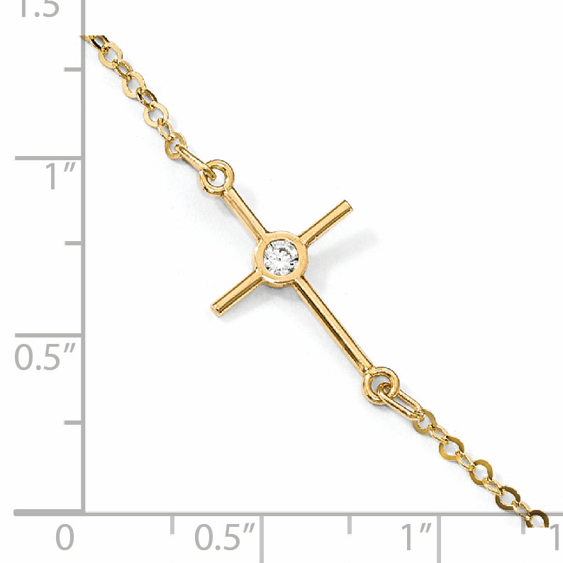 14K Polished CZ Cross Anklet