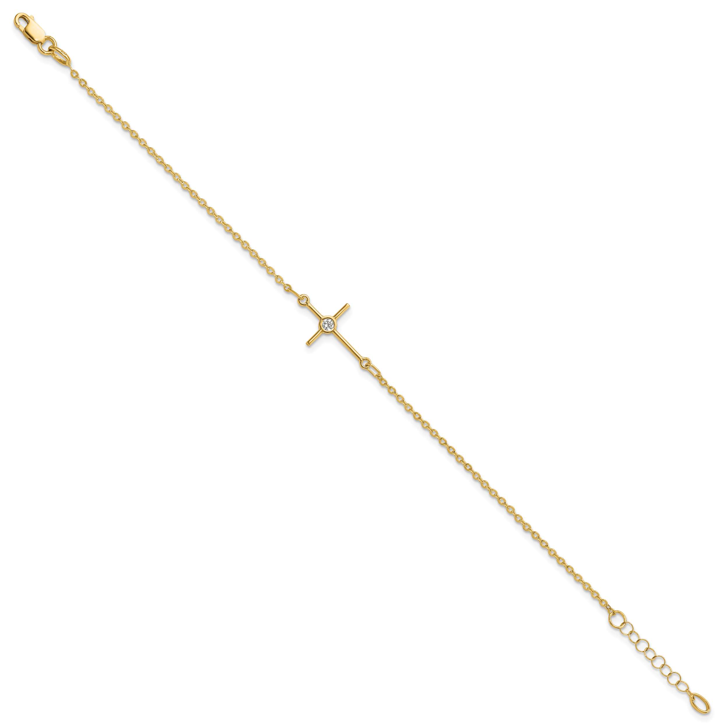 14K Polished CZ Cross 1in ext. Bracelet Secondary image