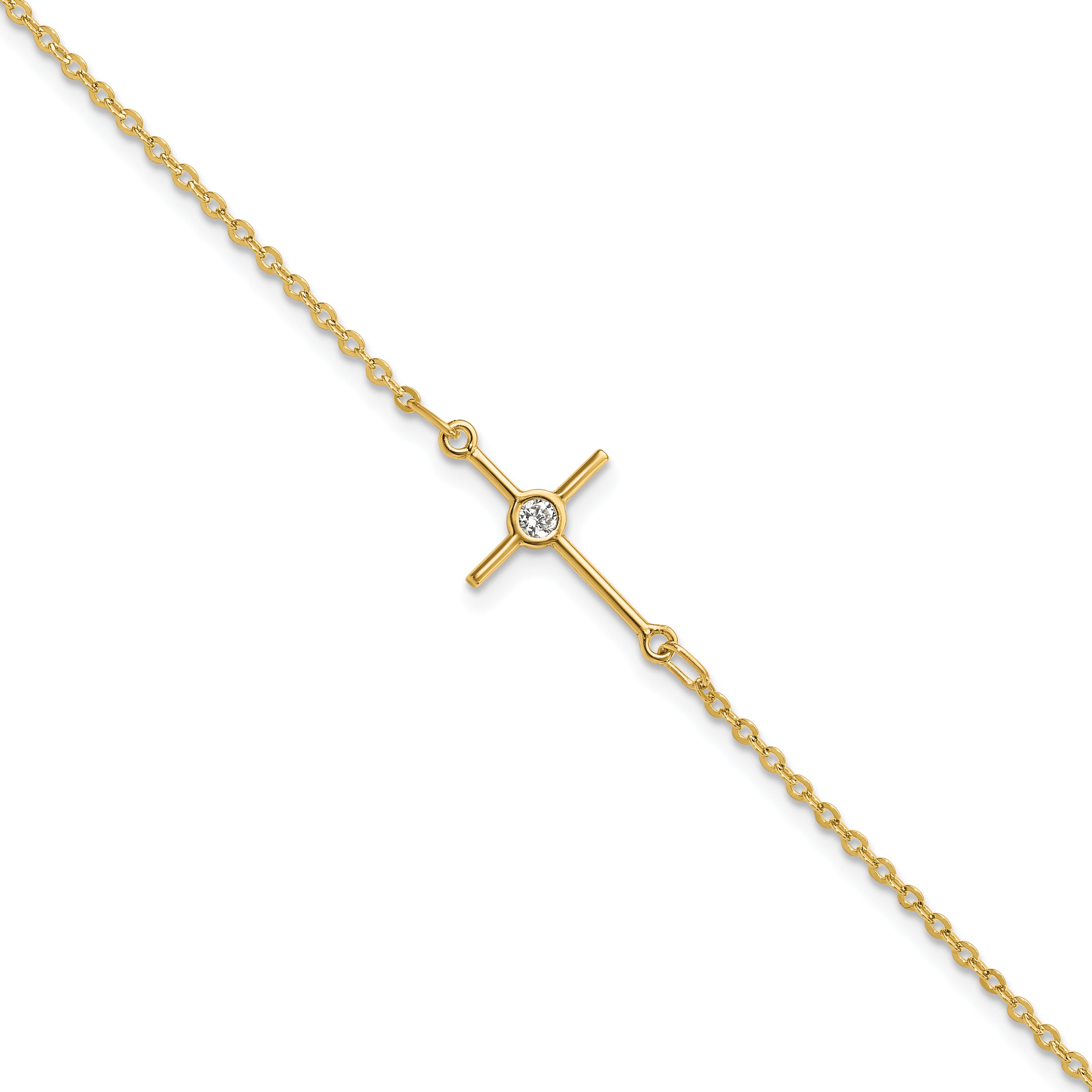 14K Polished CZ Cross 1in ext. Bracelet Main image