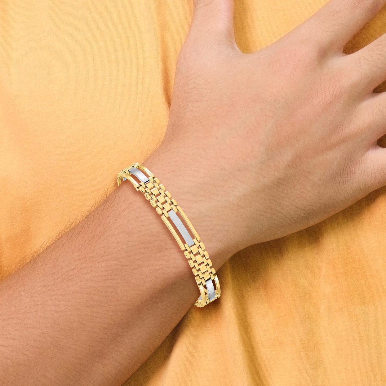 14K Two-tone Polished and Satin Men's Bracelet