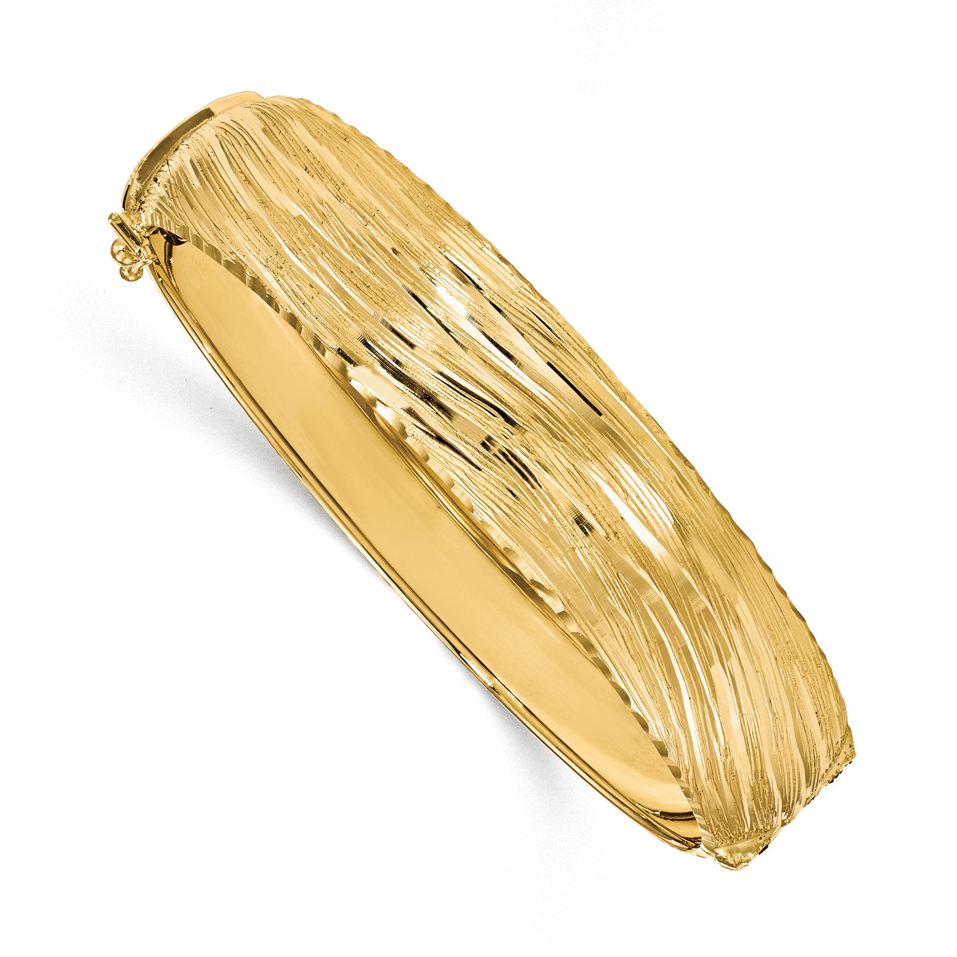14K Polished and Textured Hinged Bangle Main image