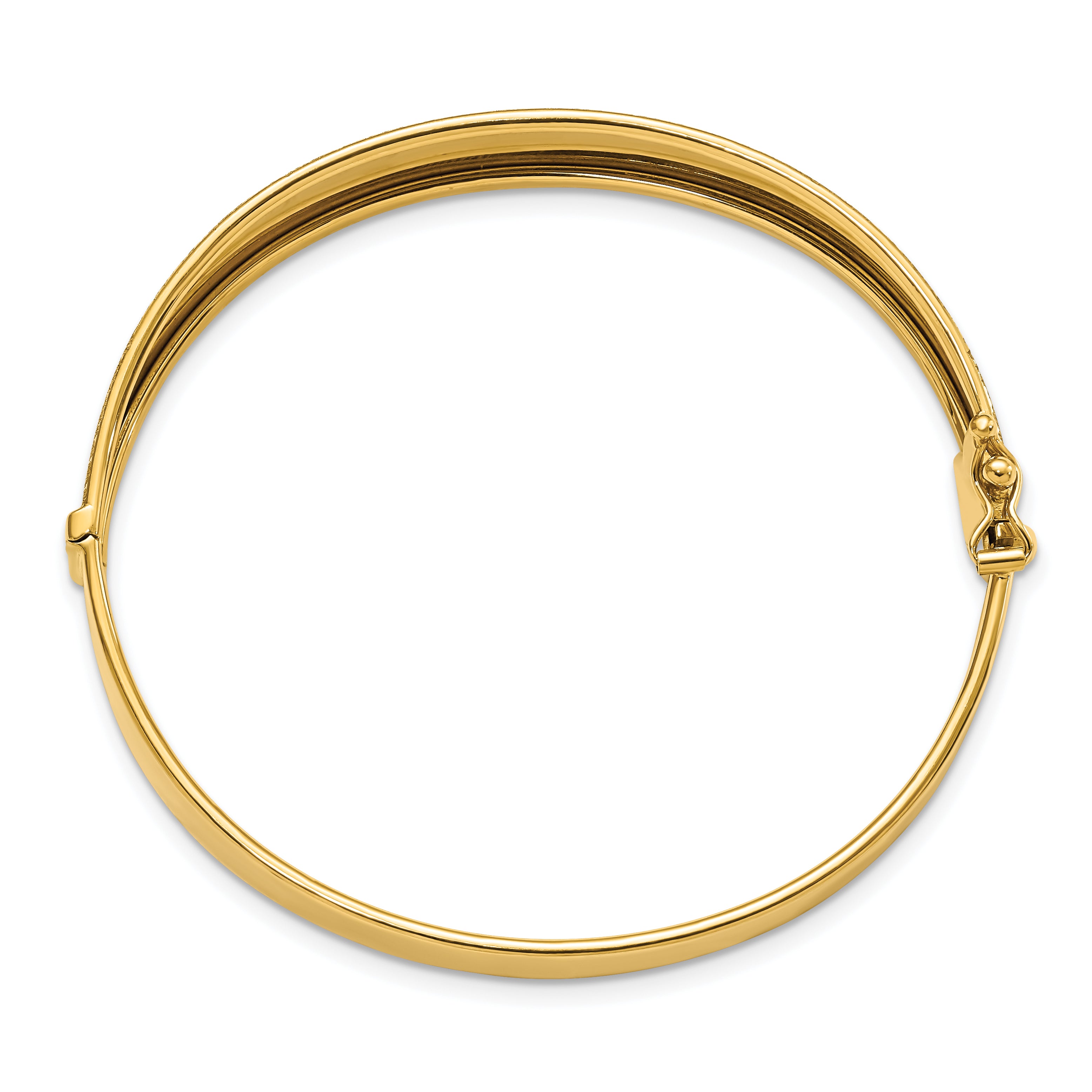 14K Polished and Textured Hinged Bangle Secondary image