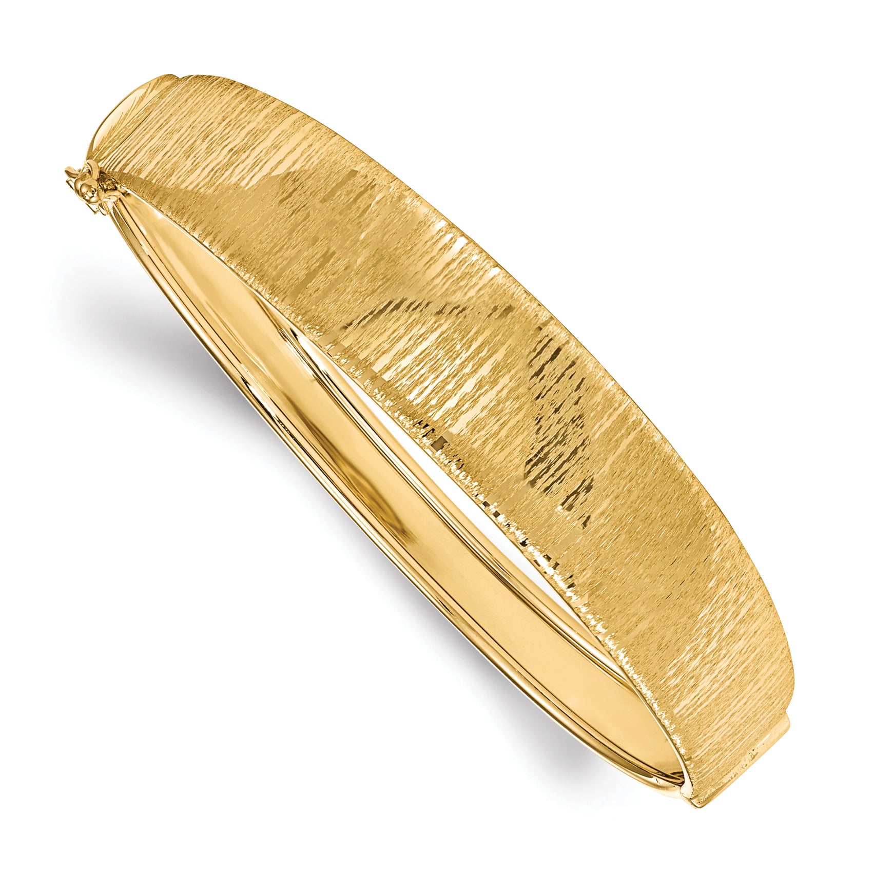 14K Polished and Textured Hinged Bangle Main image