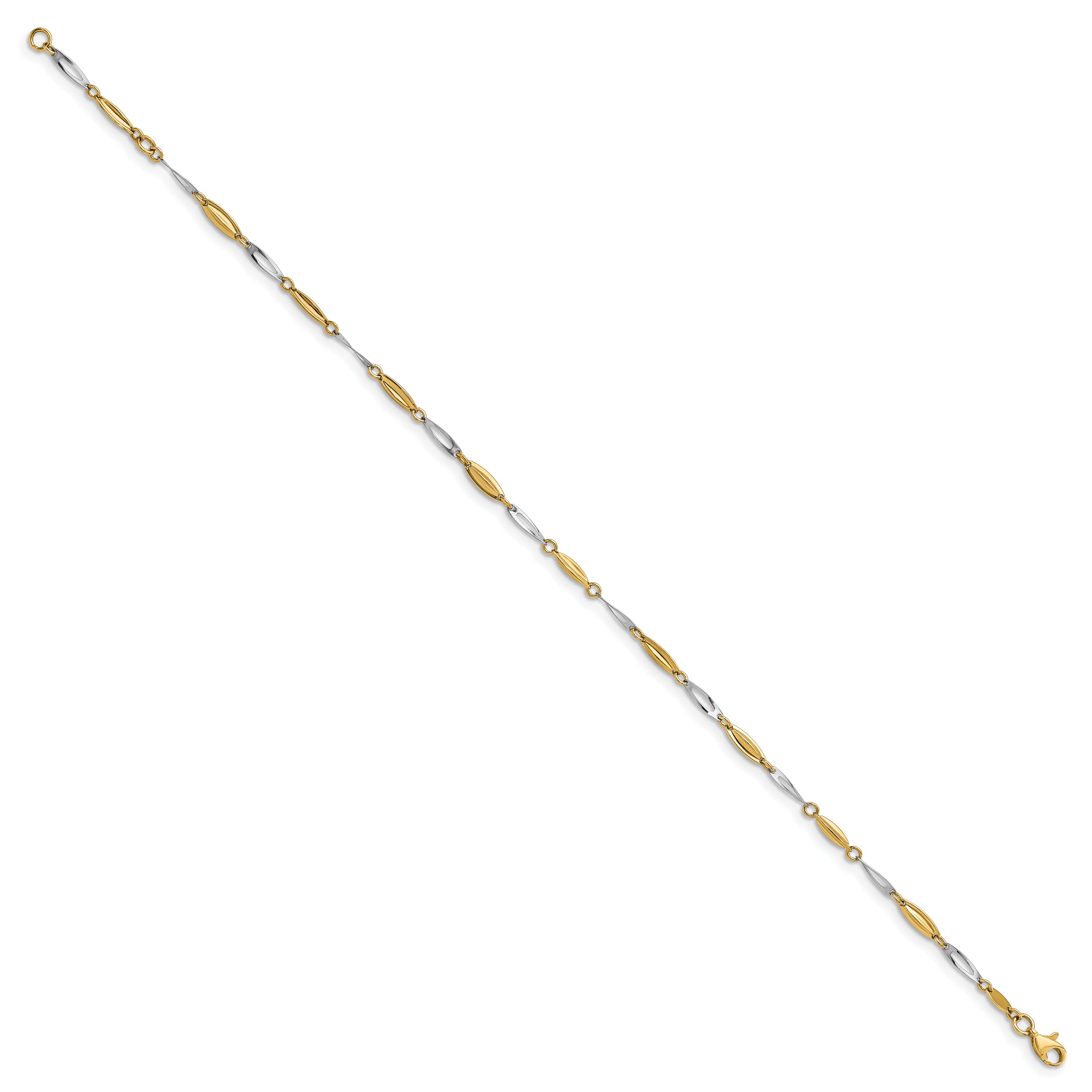 14K Two-tone Polished Fancy 9 inch Plus 1 inch Extender - Total 10 inch Anklet