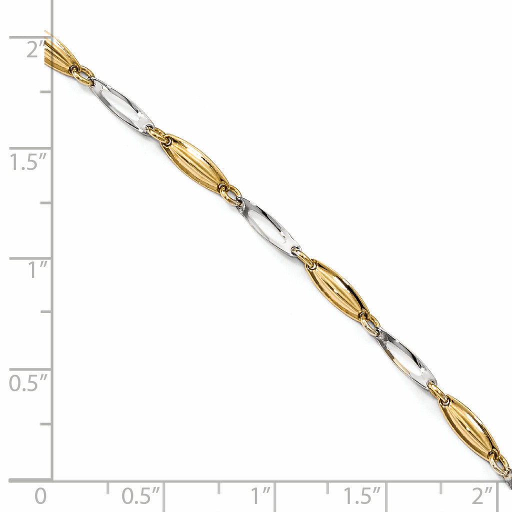 14K Two-tone Polished Fancy 9 inch Plus 1 inch Extender - Total 10 inch Anklet
