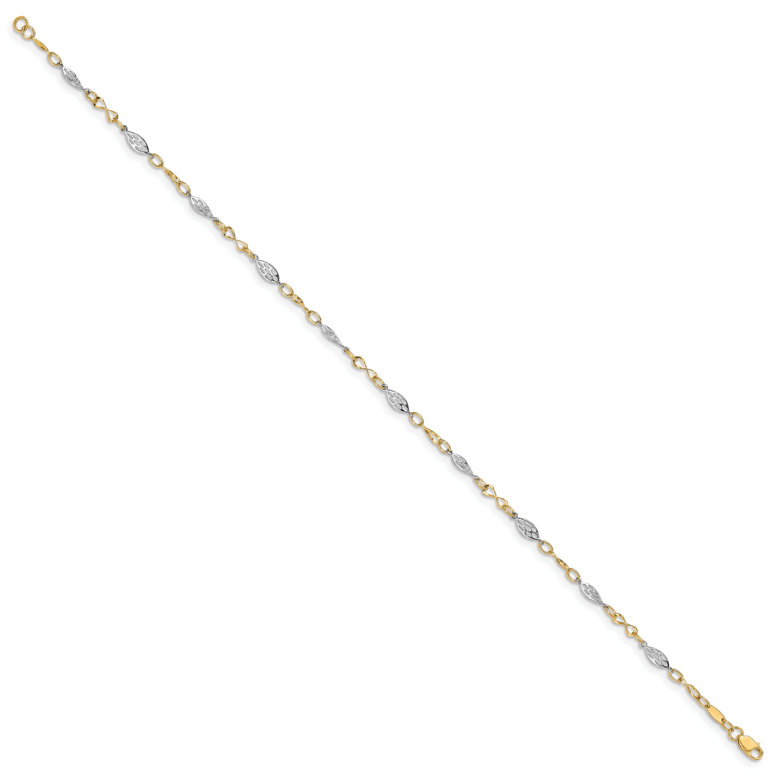 14K Two-tone Fancy Link 9 inch Plus 1 inch Extender - Total 10 inch Anklet