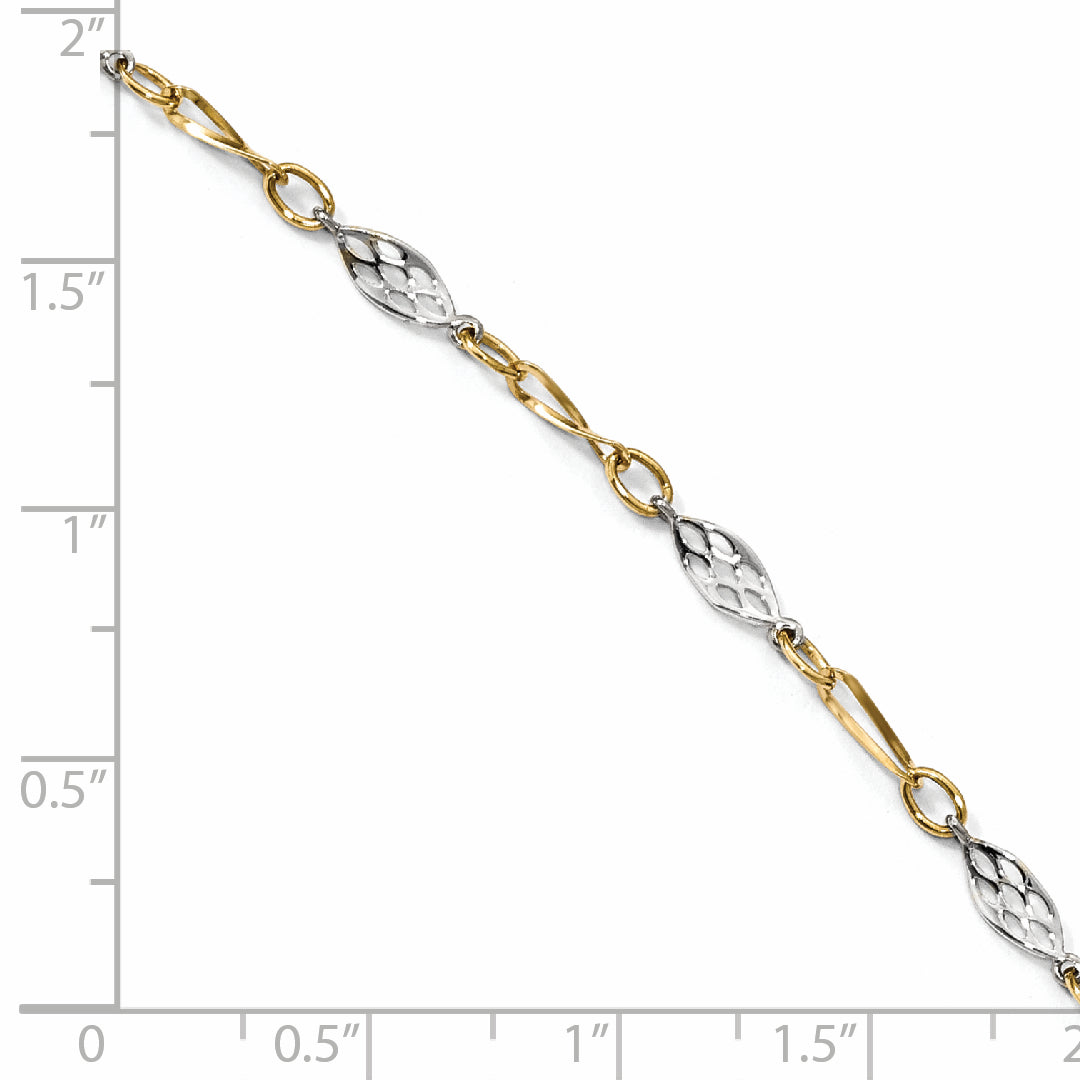 14K Two-tone Fancy Link 9 inch Plus 1 inch Extender - Total 10 inch Anklet