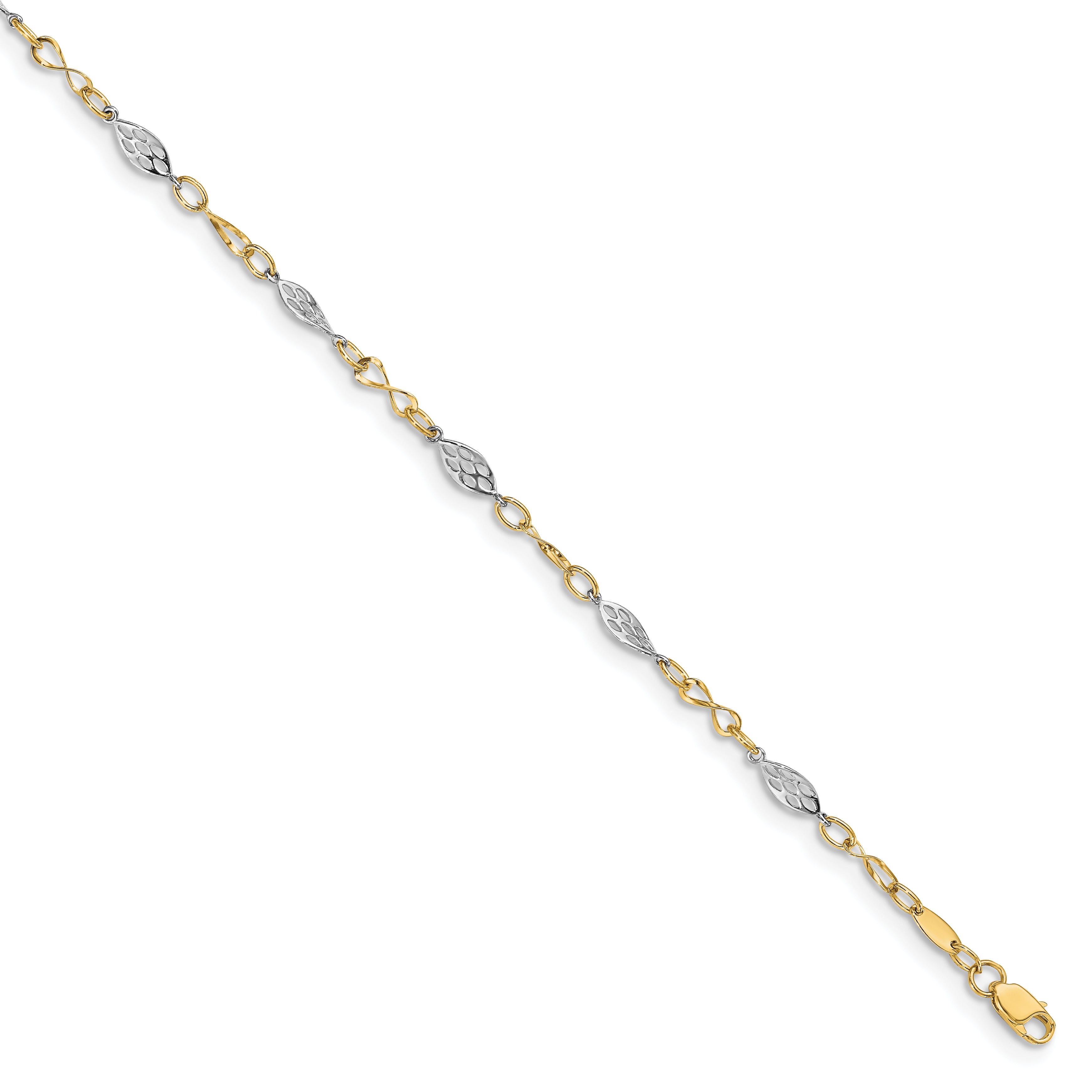 14K Two-tone Fancy Link 9 inch Plus 1 inch Extender - Total 10 inch Anklet Main image