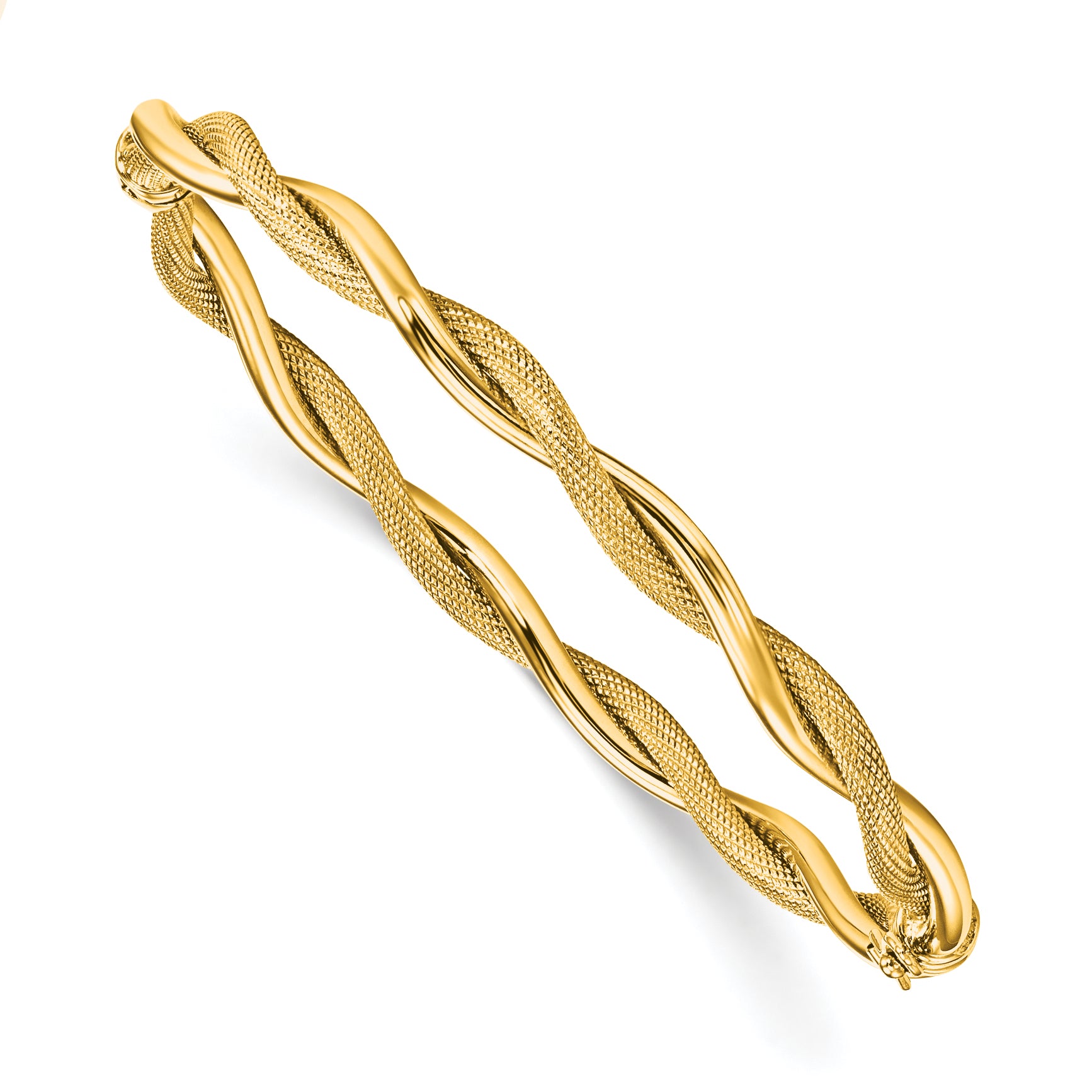 14K Polished and Textured Twist Bangle Main image