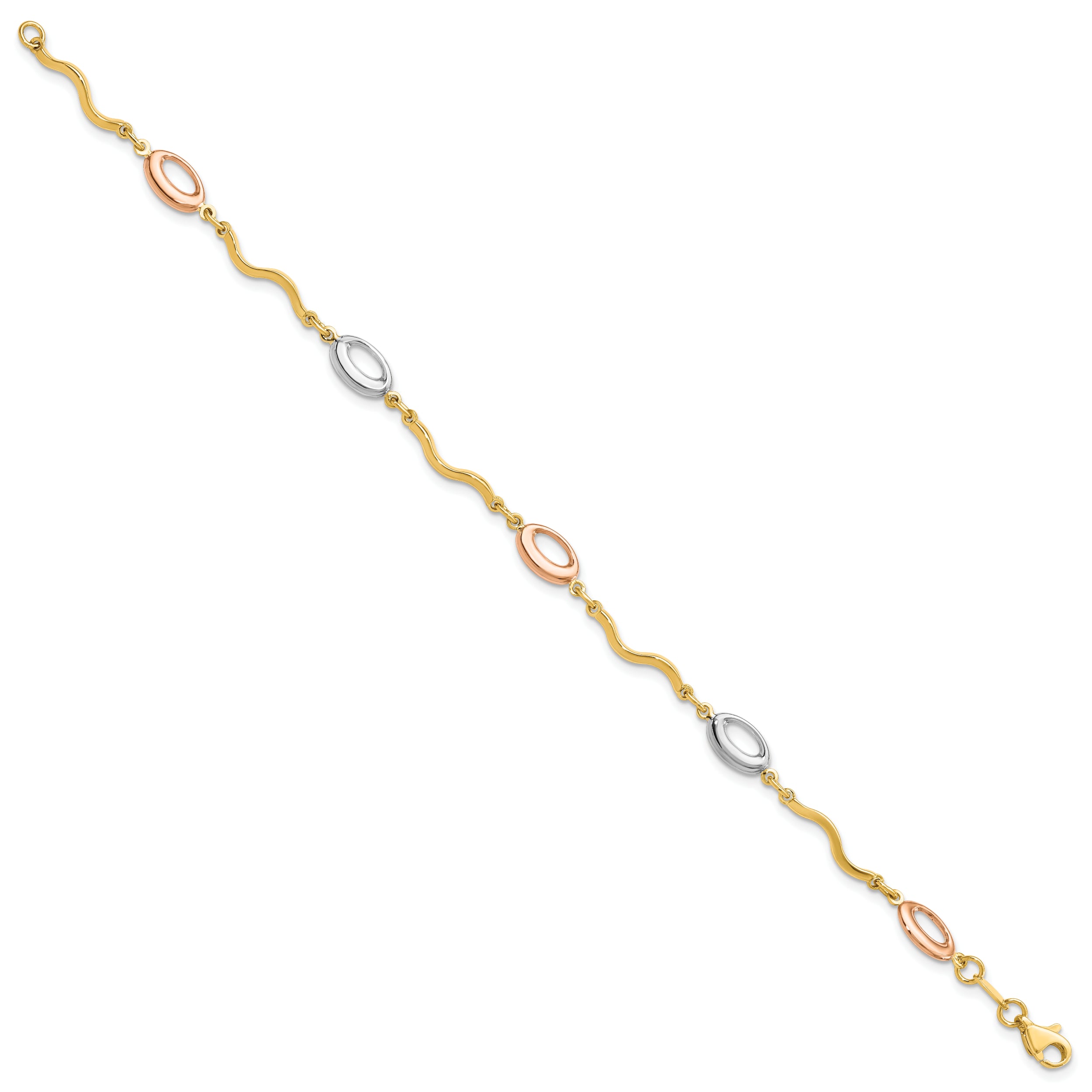 14K Tri-color Polished Fancy Link Bracelet