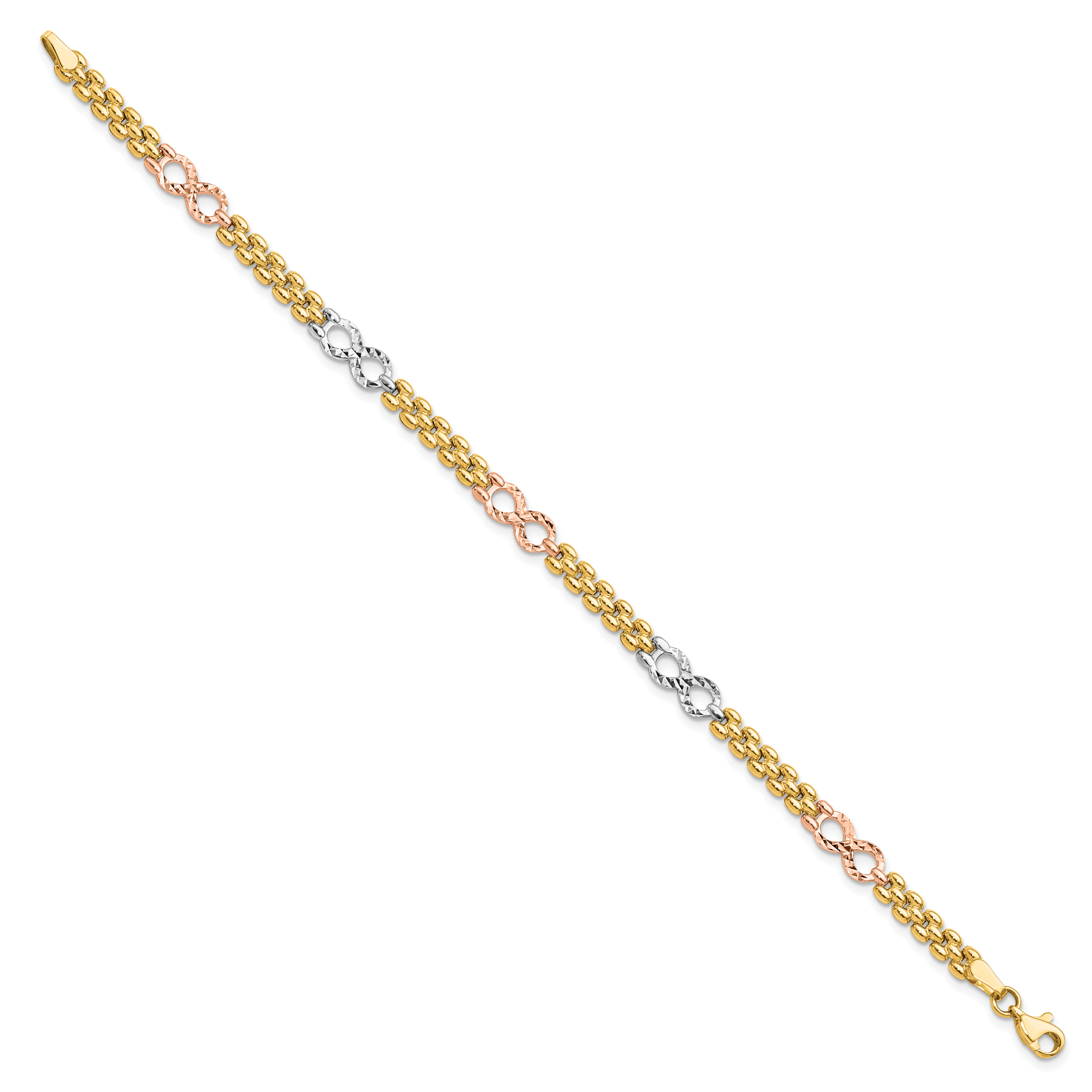 14K Tri-color Polished and Textured Infinity Fancy Bracelet Secondary image