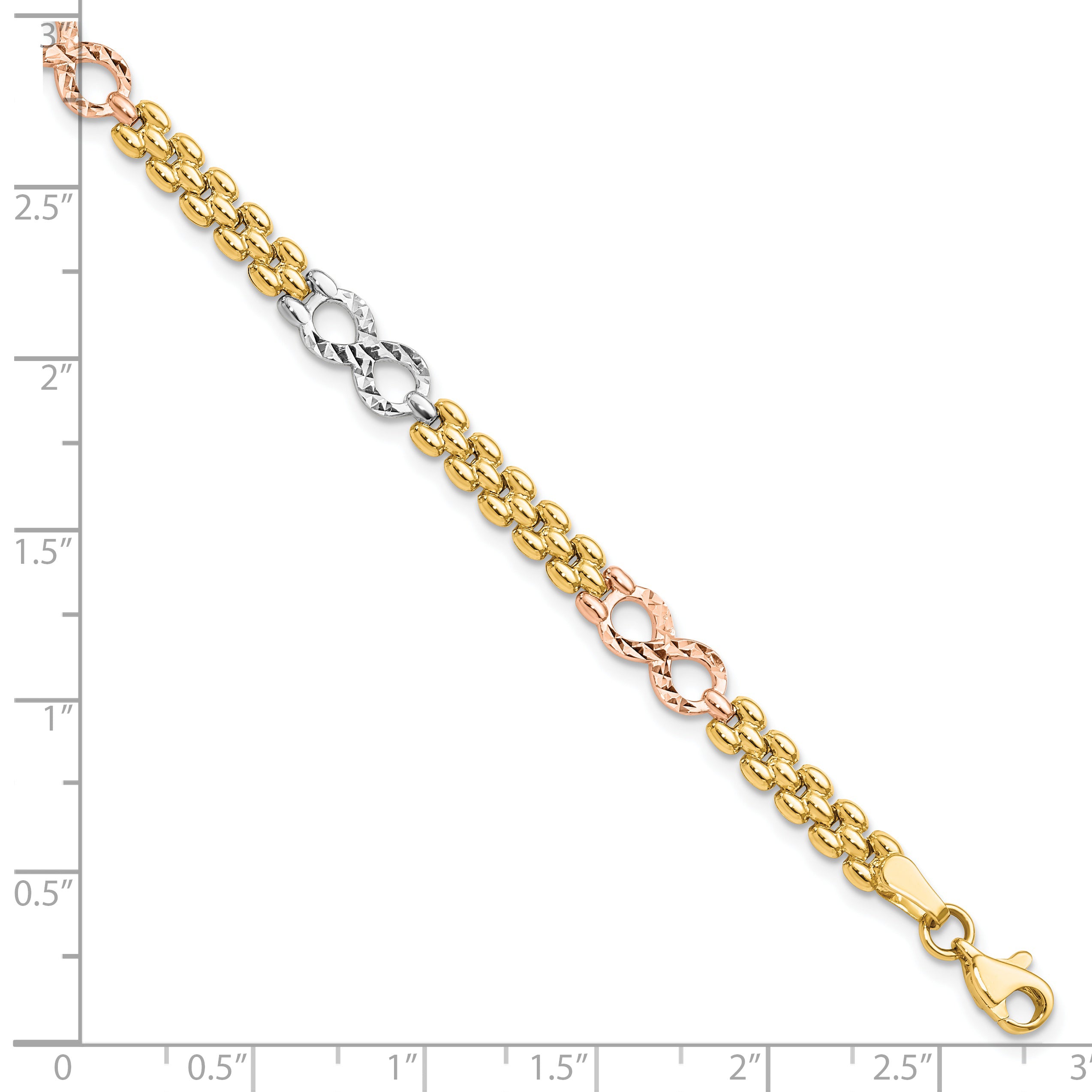 14K Tri-color Polished and Textured Infinity Fancy Bracelet